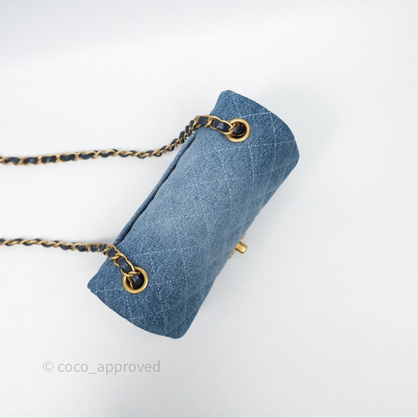 Chanel Quilted Mini Rectangular Flap Denim Aged Gold Hardware