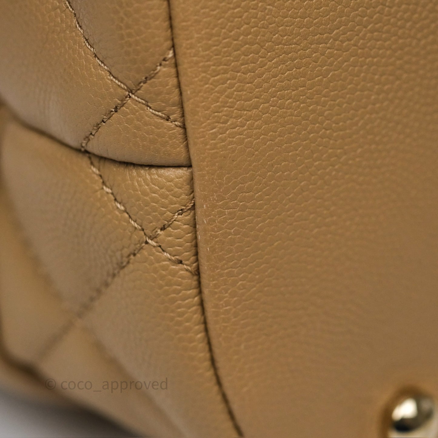 Chanel Rolled Up Bucket Drawstring Bag Beige Caviar Gold Hardware