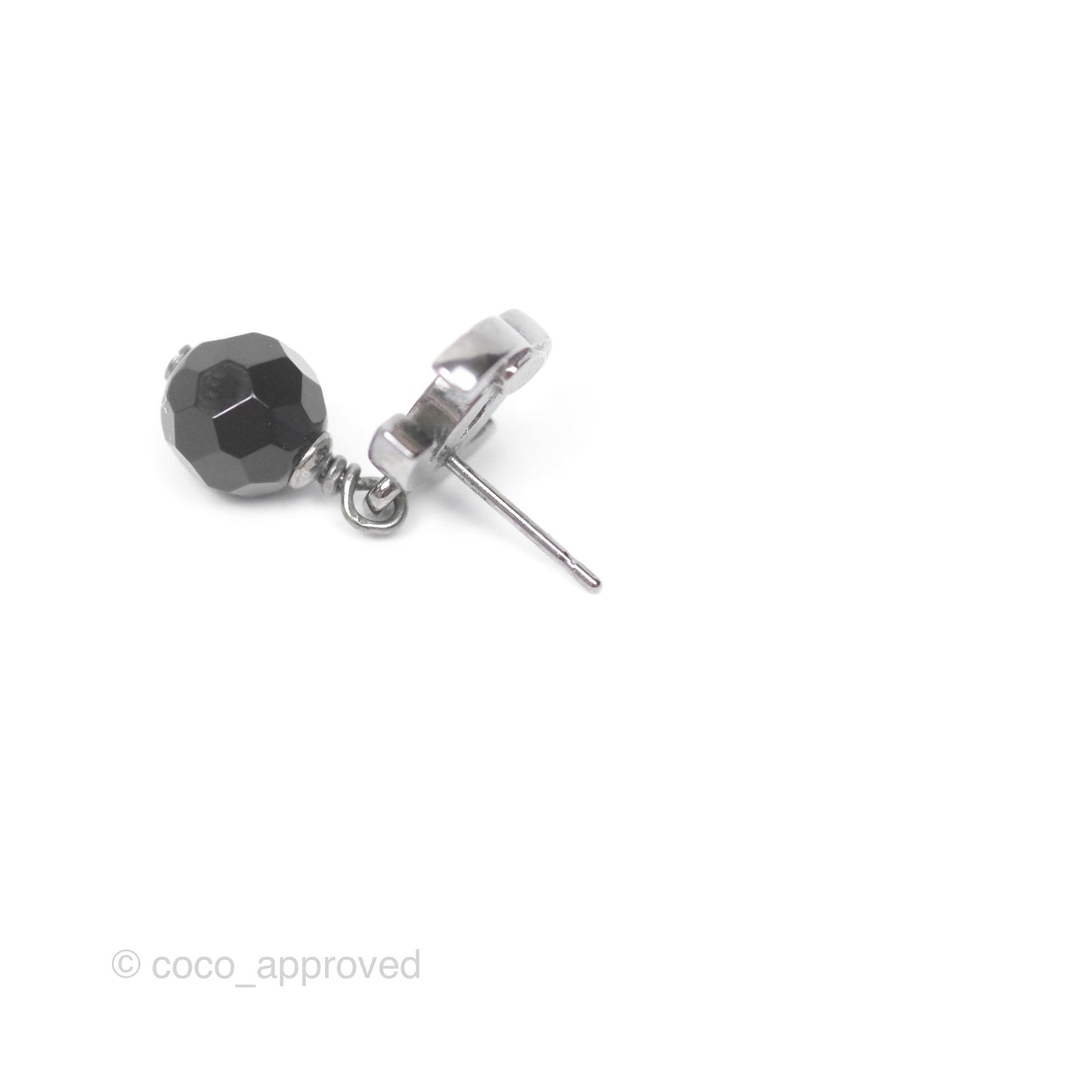 Chanel CC Black Bead Drop Earrings Dark Silver 10V