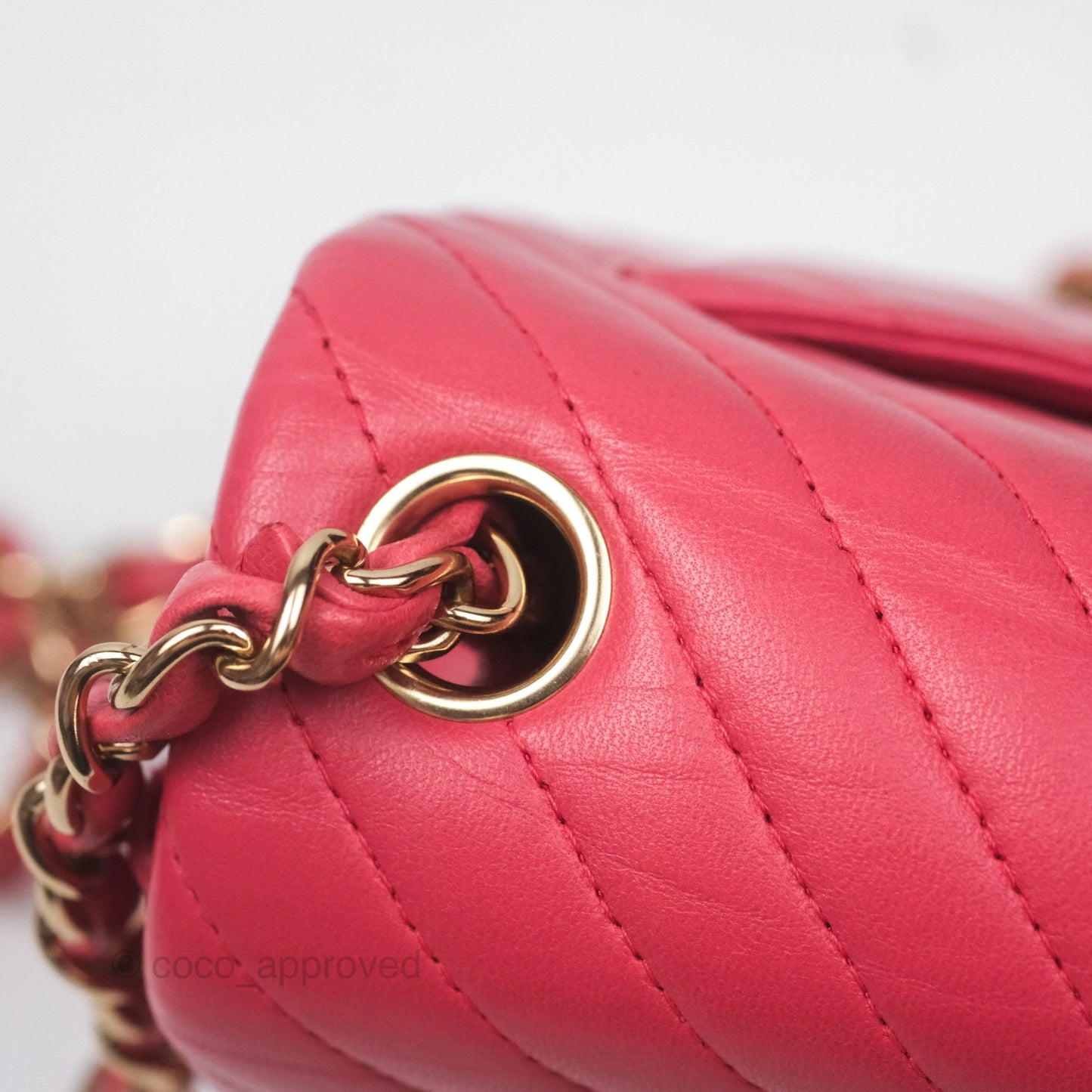 Chanel Mini Square Flap Chevron Dark Pink Lambskin Gold Hardware