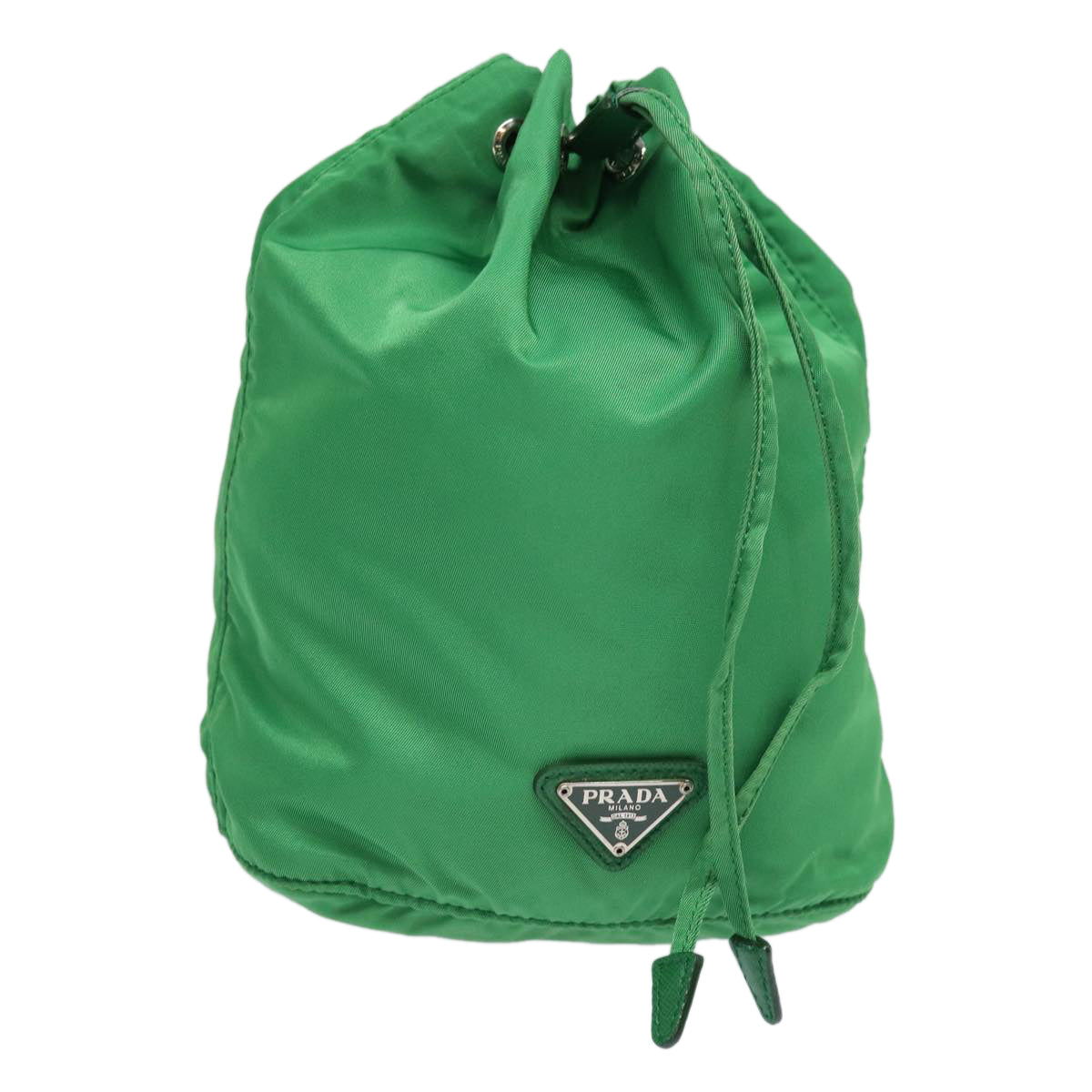 Luxury Prada Drawstring Pouch Nylon Green Silver  86300