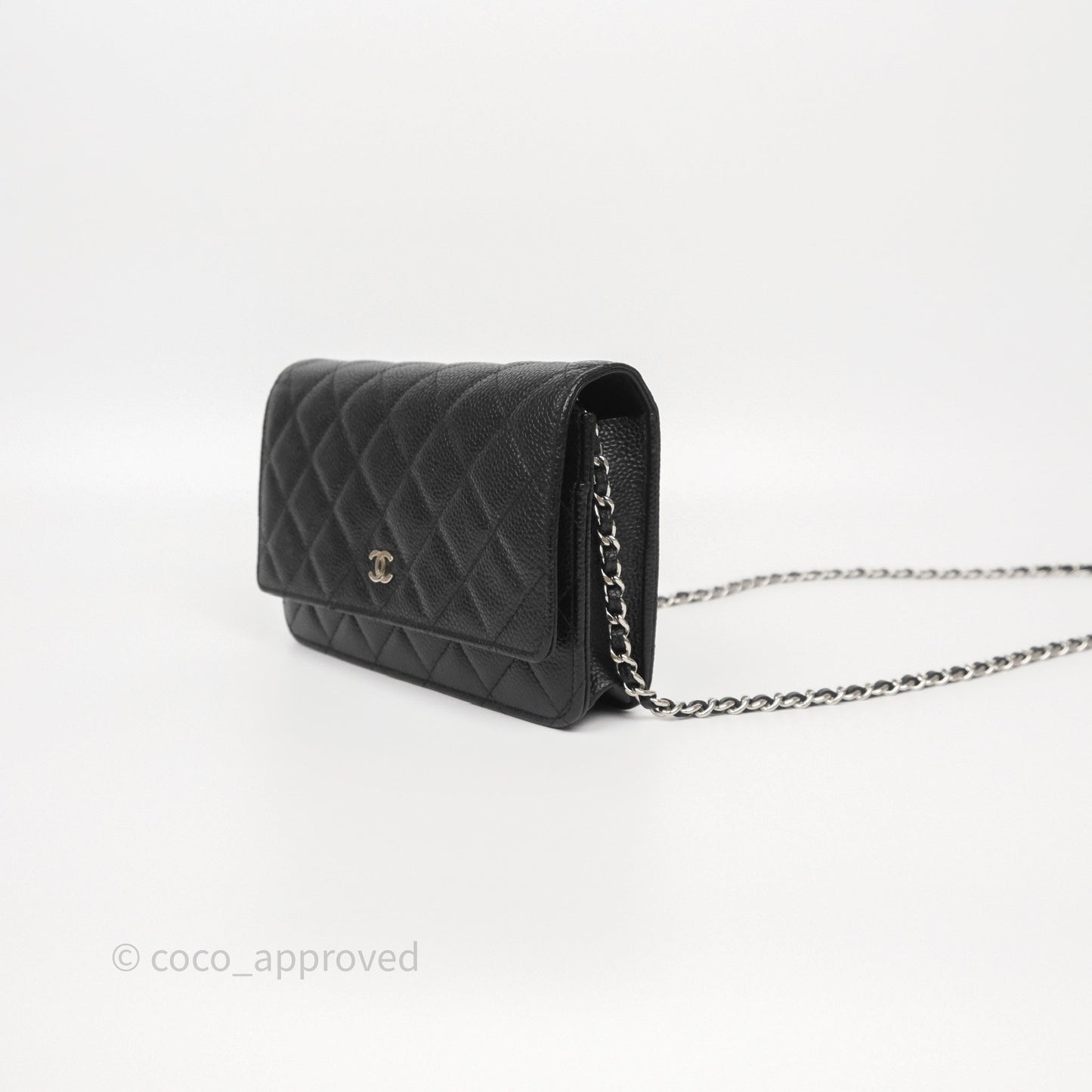 Chanel Classic Wallet On Chain WOC Quilted Black Caviar Silver Hardware