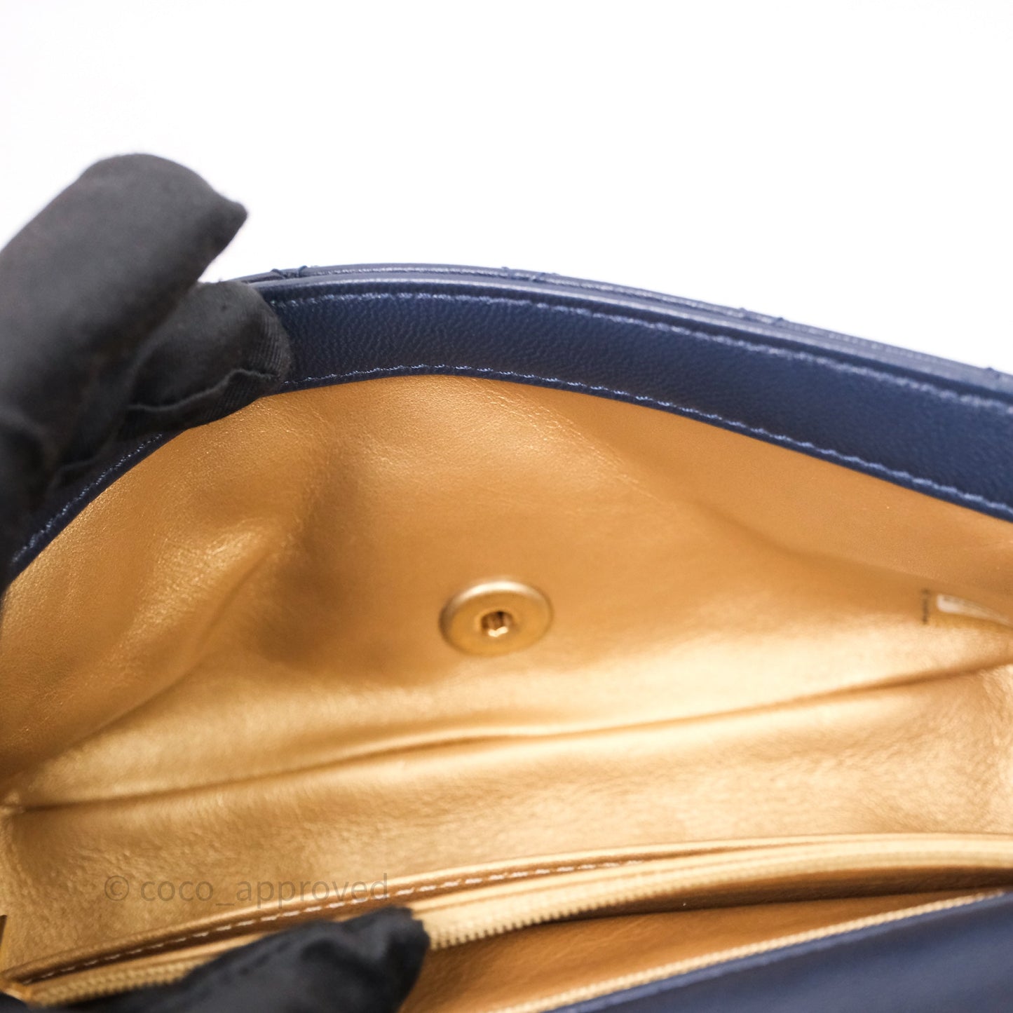 Chanel Mini Rectangular Pearl Crush Navy Lambskin Aged Gold Hardware