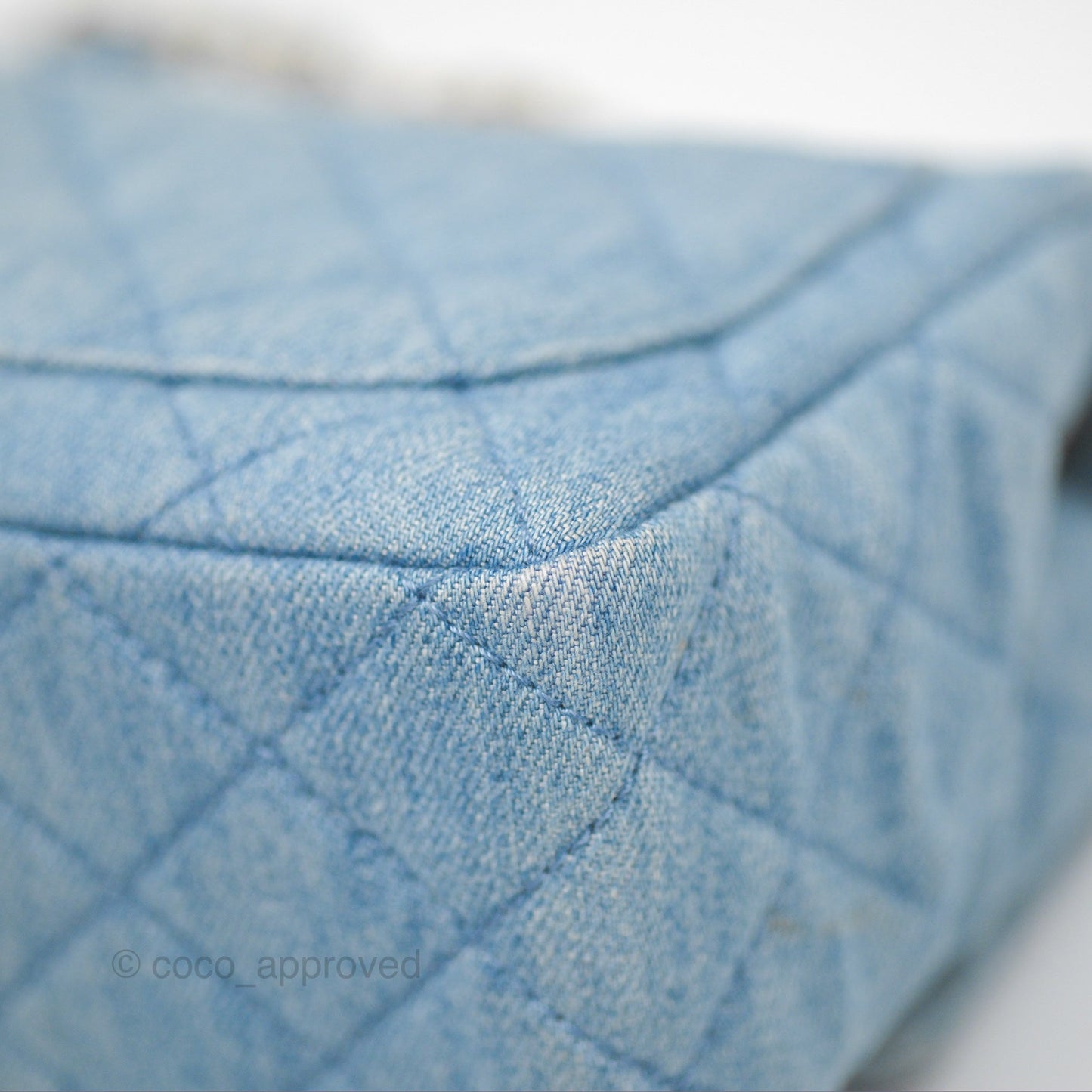 Chanel Mini Square Pearl Crush Quilted Denim Aged Gold Hardware