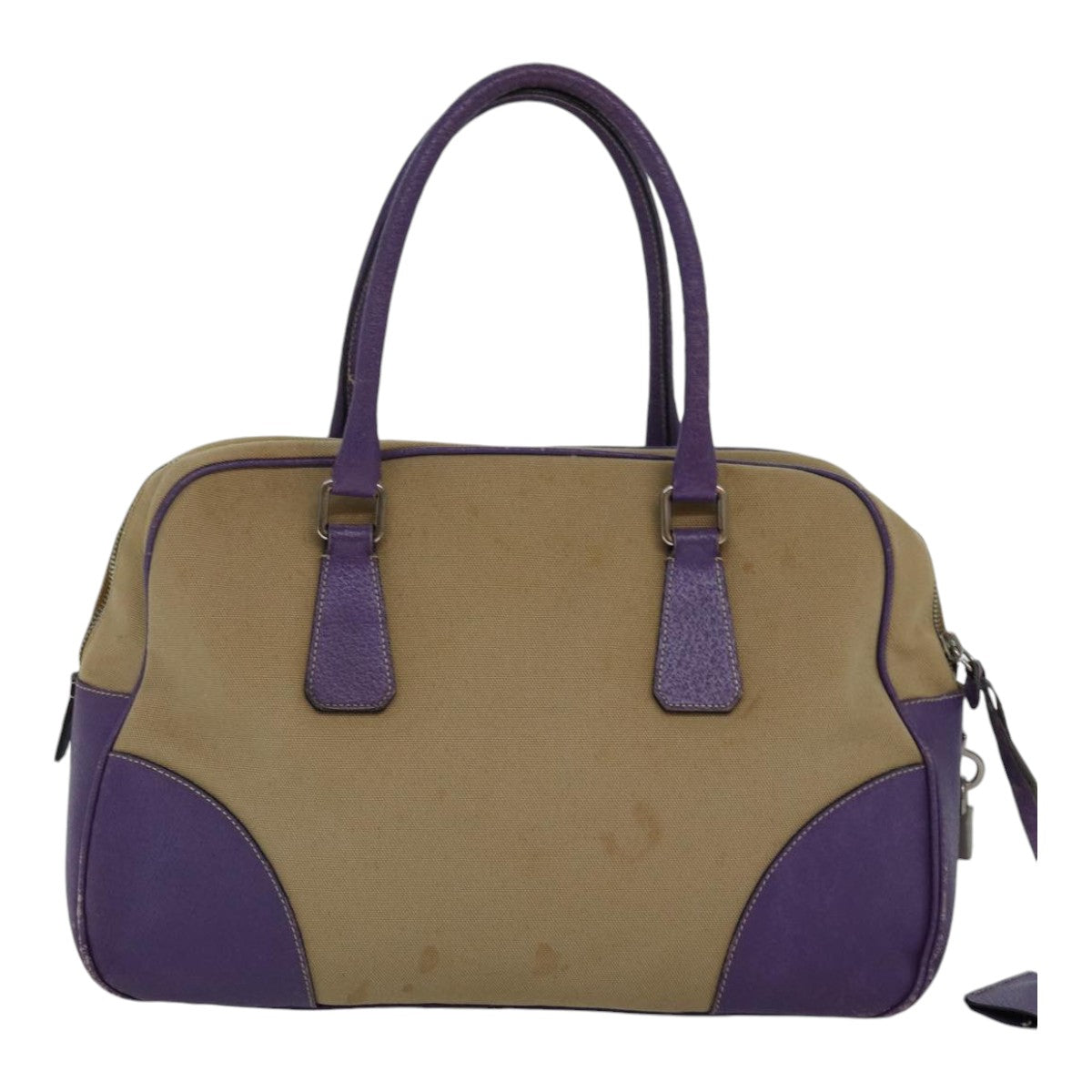 Luxury Prada Hand Bag Canvas Beige Silver purple  86337