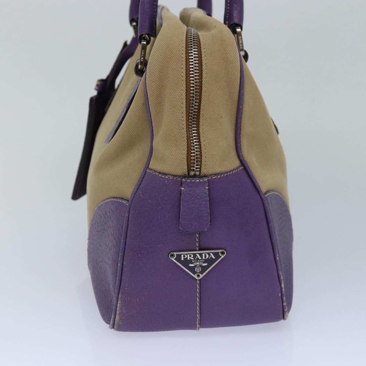 Luxury Prada Hand Bag Canvas Beige Silver purple  86337