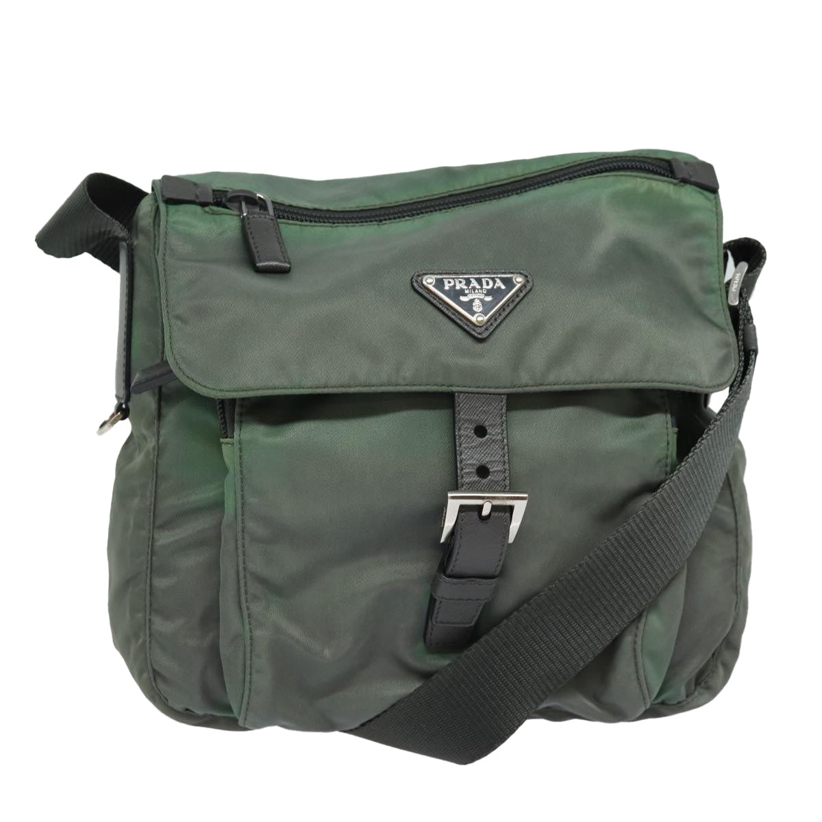 Luxury Prada Shoulder Bag Nylon Khaki Silver  86339
