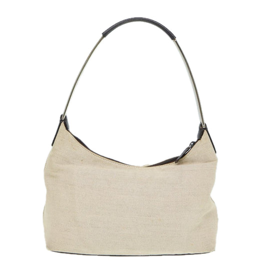 Luxury Prada Shoulder Bag Canvas Beige Brown Silver  86340