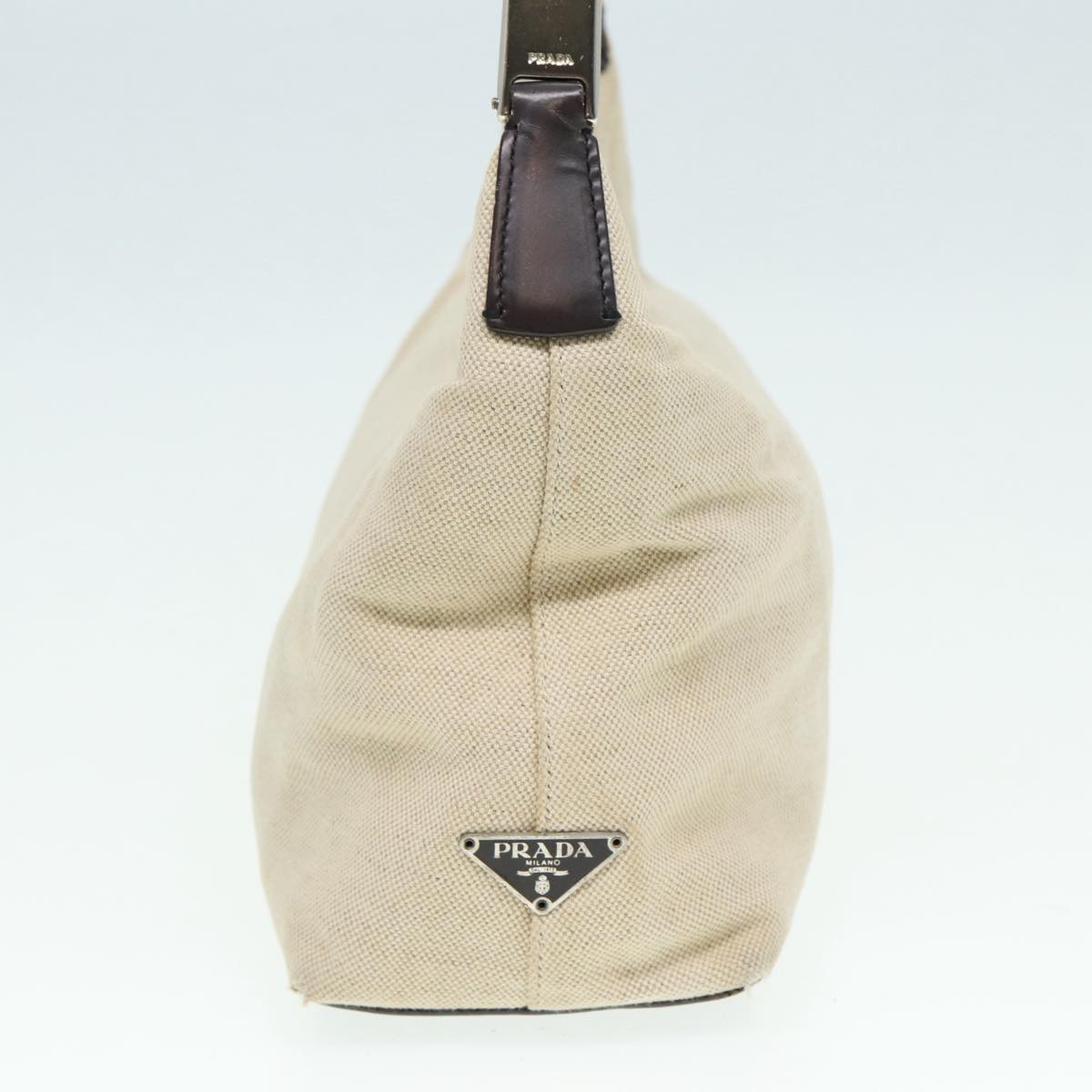 Luxury Prada Shoulder Bag Canvas Beige Brown Silver  86340