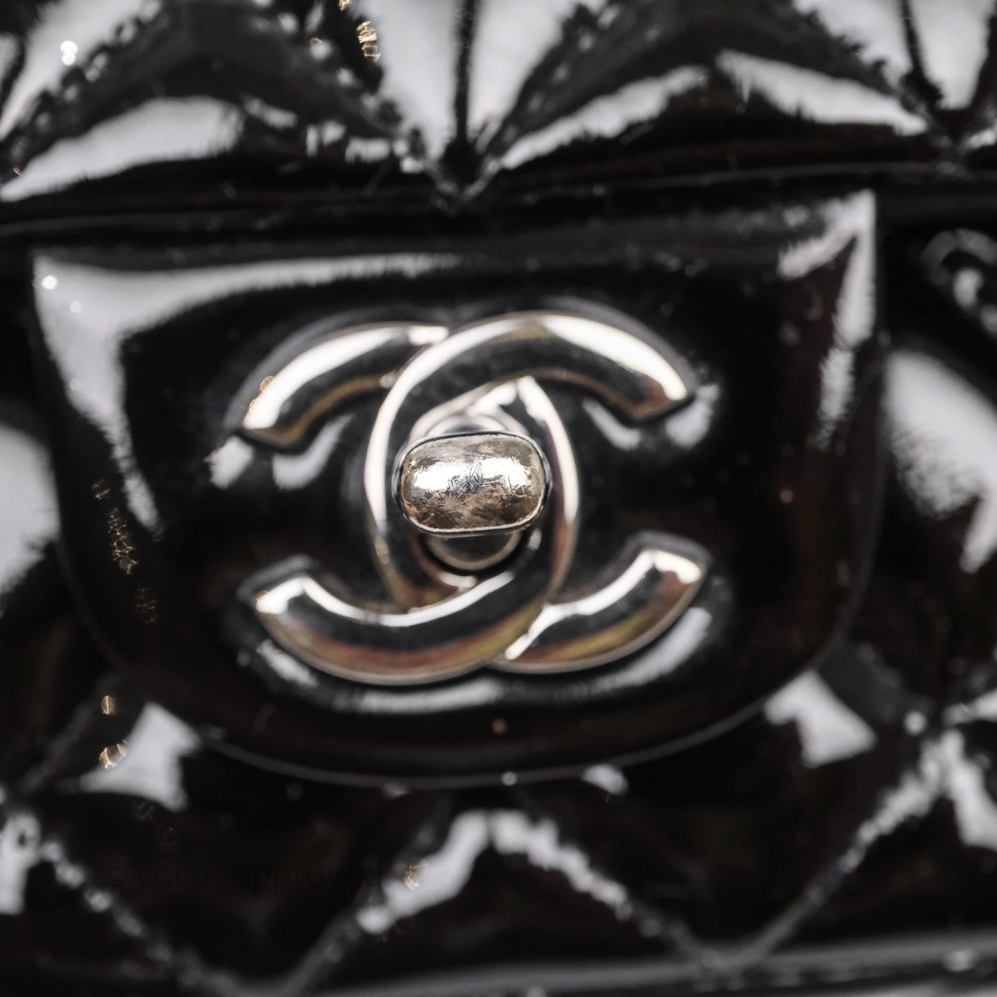 Chanel Quilted Mini Rectangular Flap Black Patent Silver Hardware