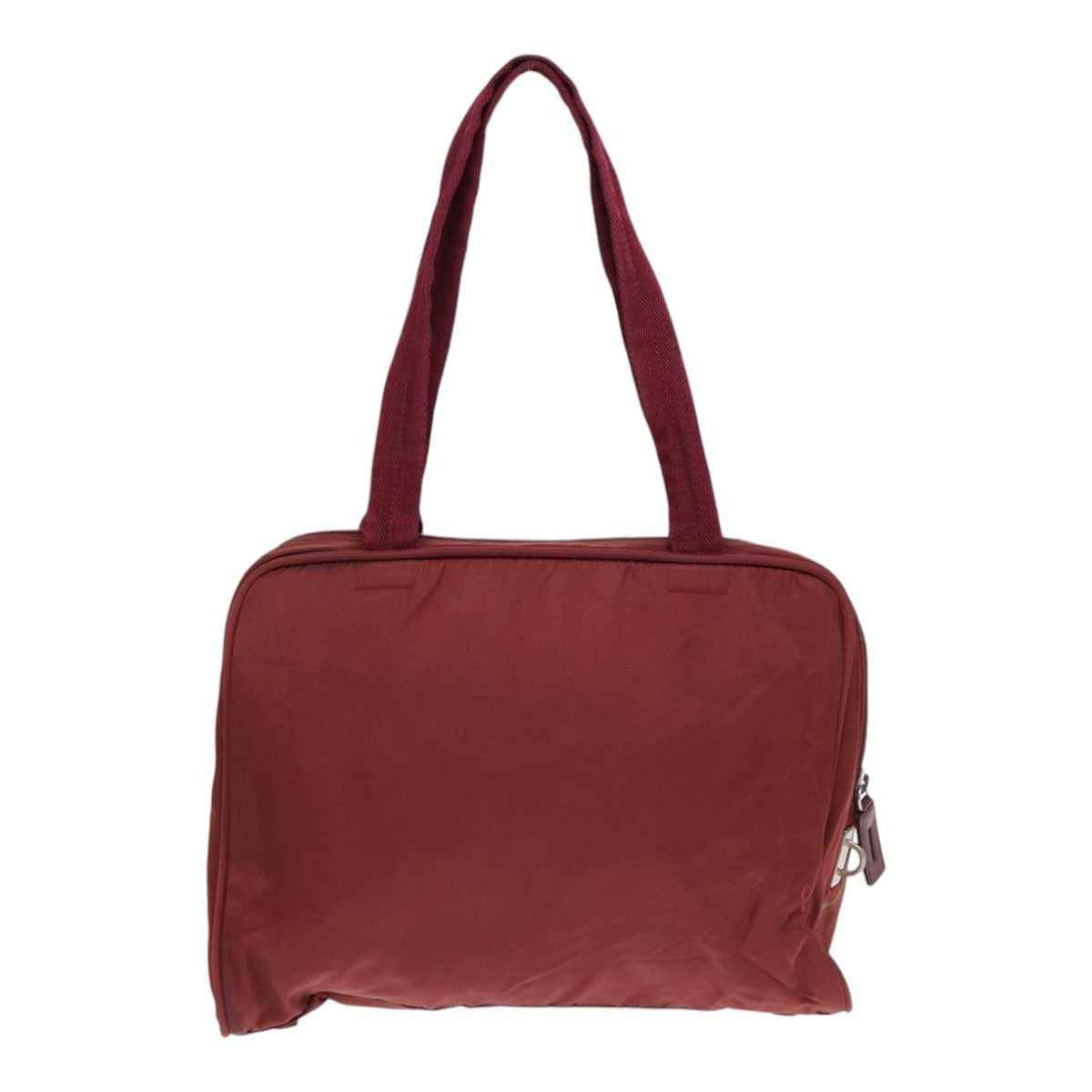 Luxury Prada Tote Bag Nylon Wine Red Silver  86345