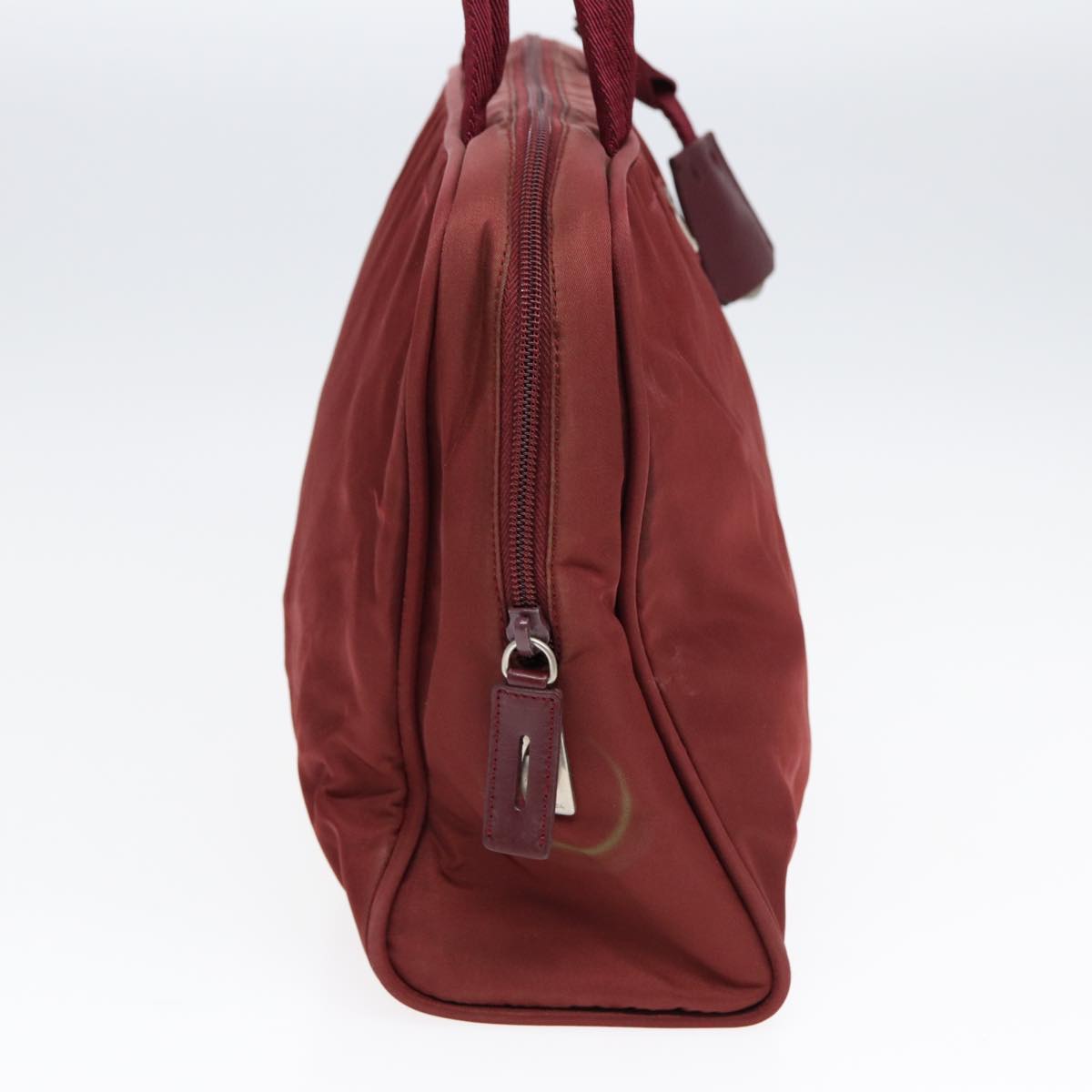 Luxury Prada Tote Bag Nylon Wine Red Silver  86345