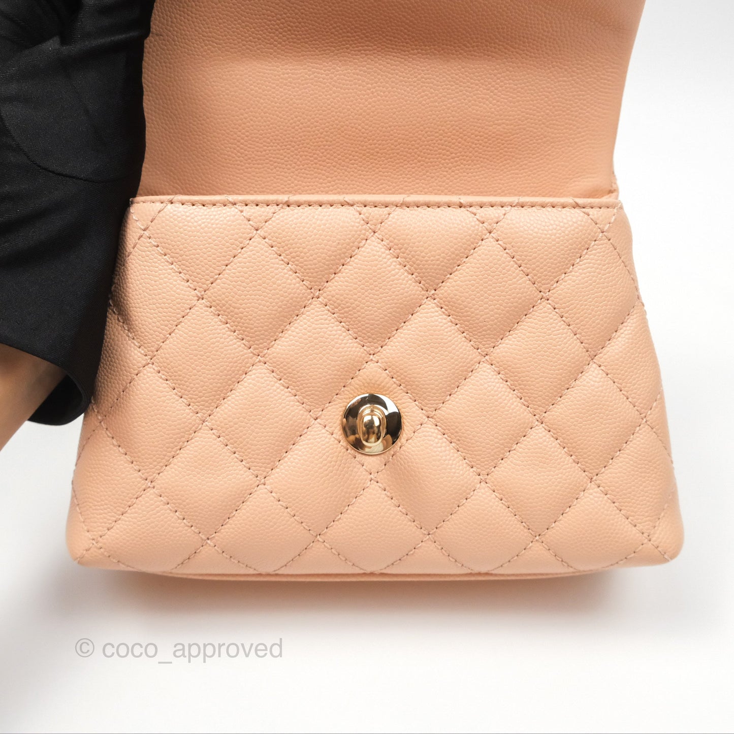 Chanel Quilted Mini Coco Handle Caviar Pink Beige Gold Hardware