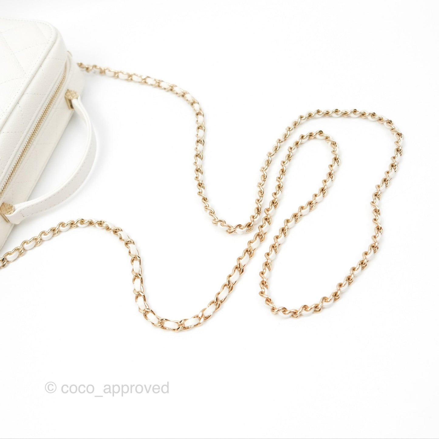 Chanel Quilted Top Handle Vanity White Caviar Gold Hardware
