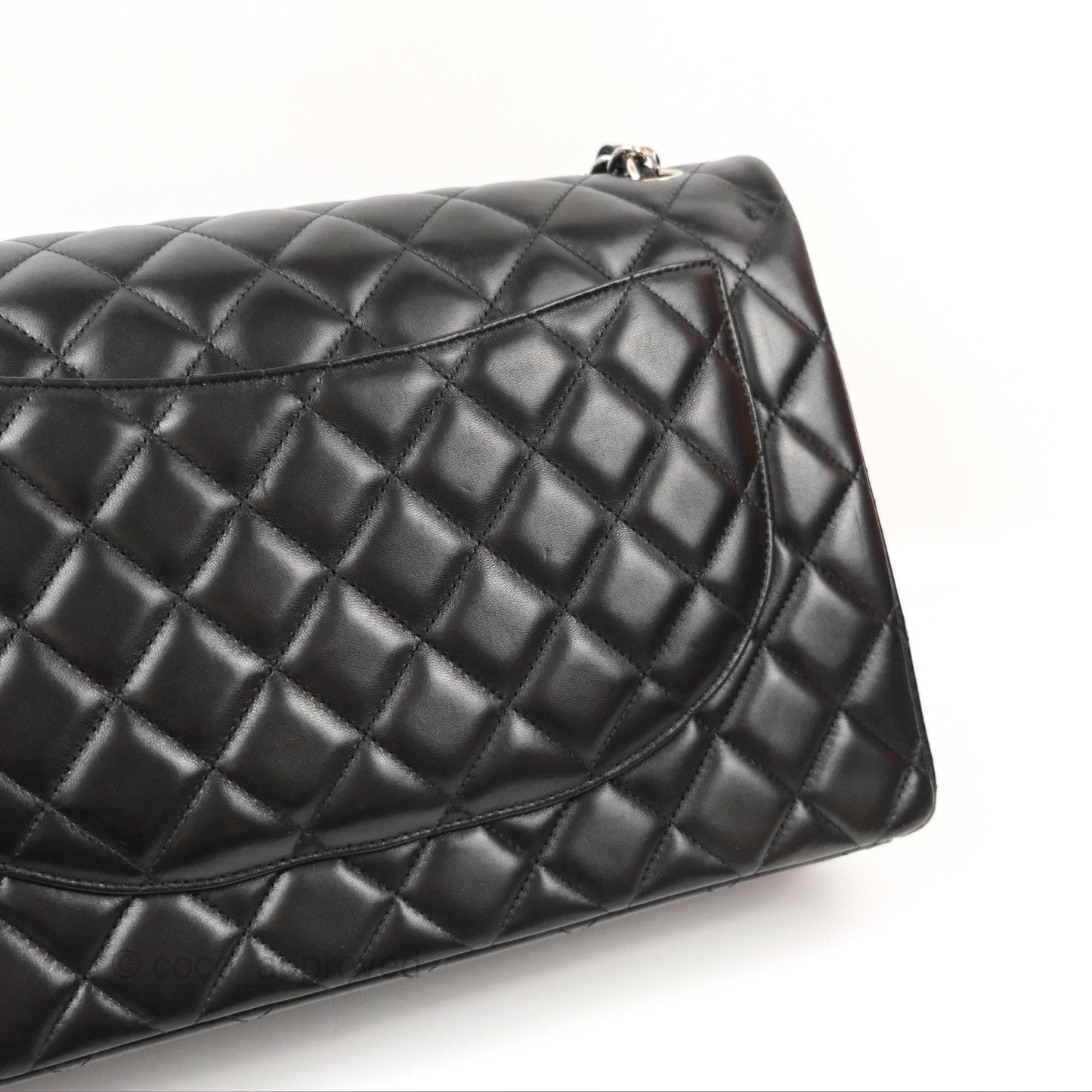 Chanel Quilted Maxi Double Flap Black Lambskin Silver Hardware