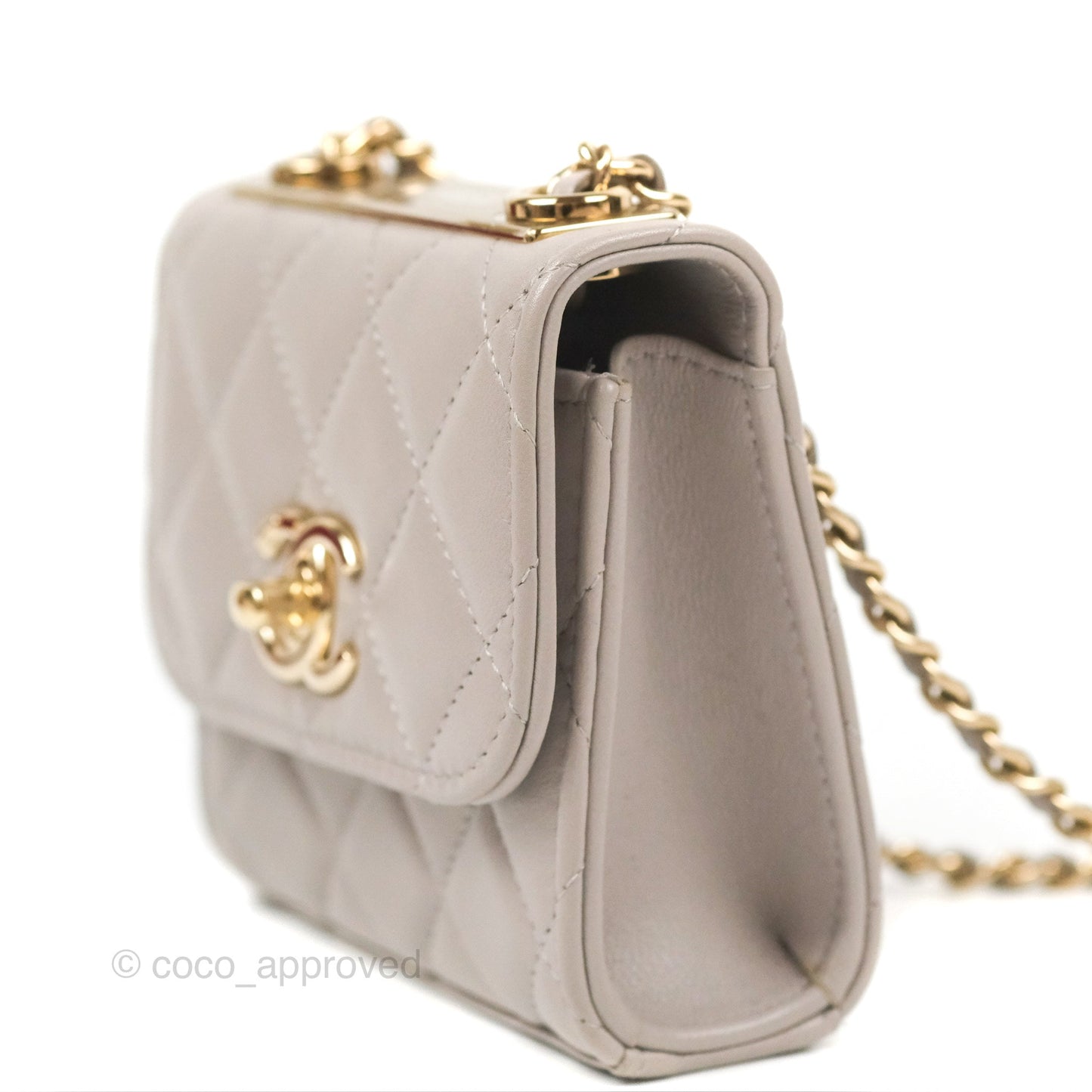 Chanel Mini Quilted Trendy CC Clutch With Chain Light Grey Lambskin Gold Hardware