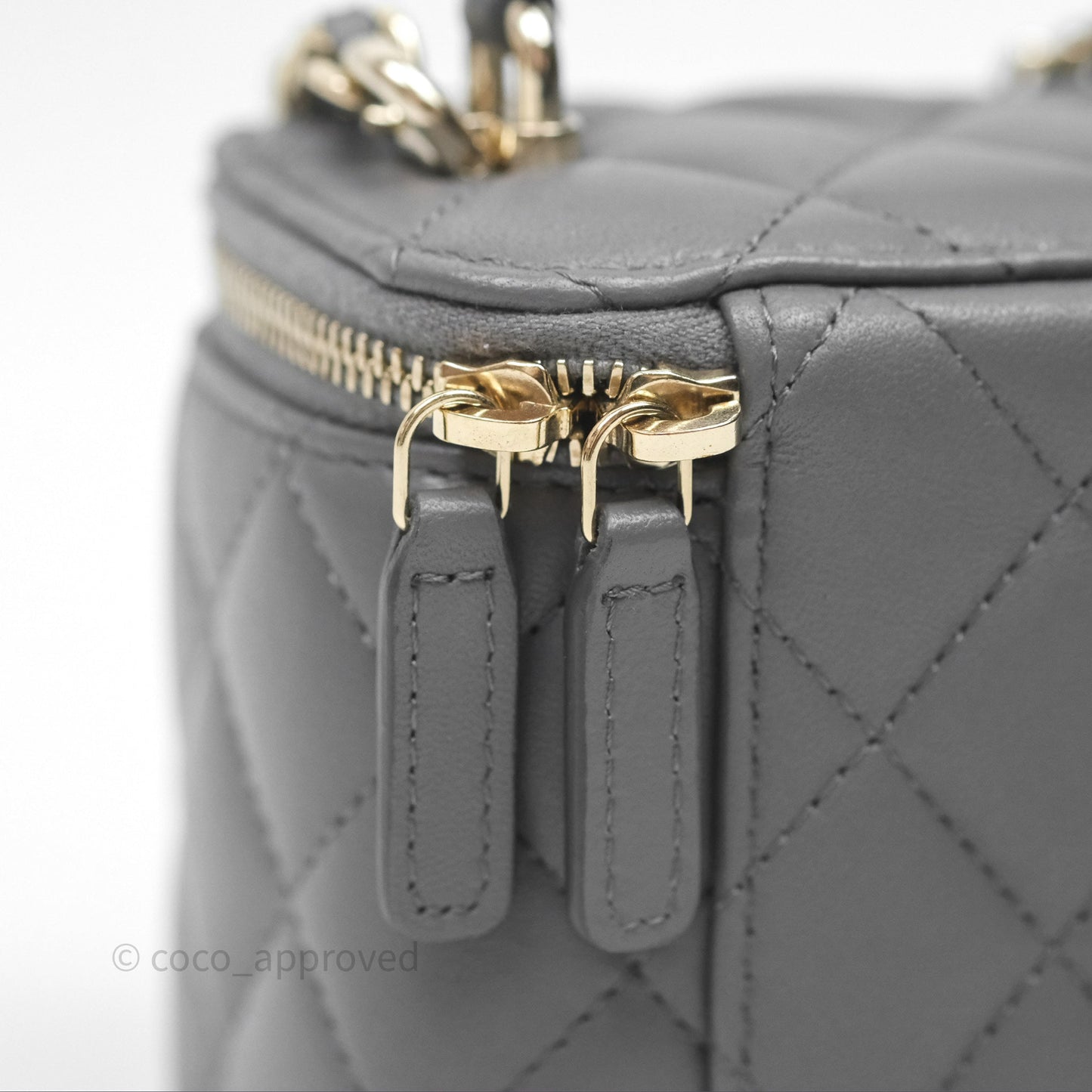 Chanel Mini Top Handle Vanity With Chain Grey Lambskin Gold Hardware