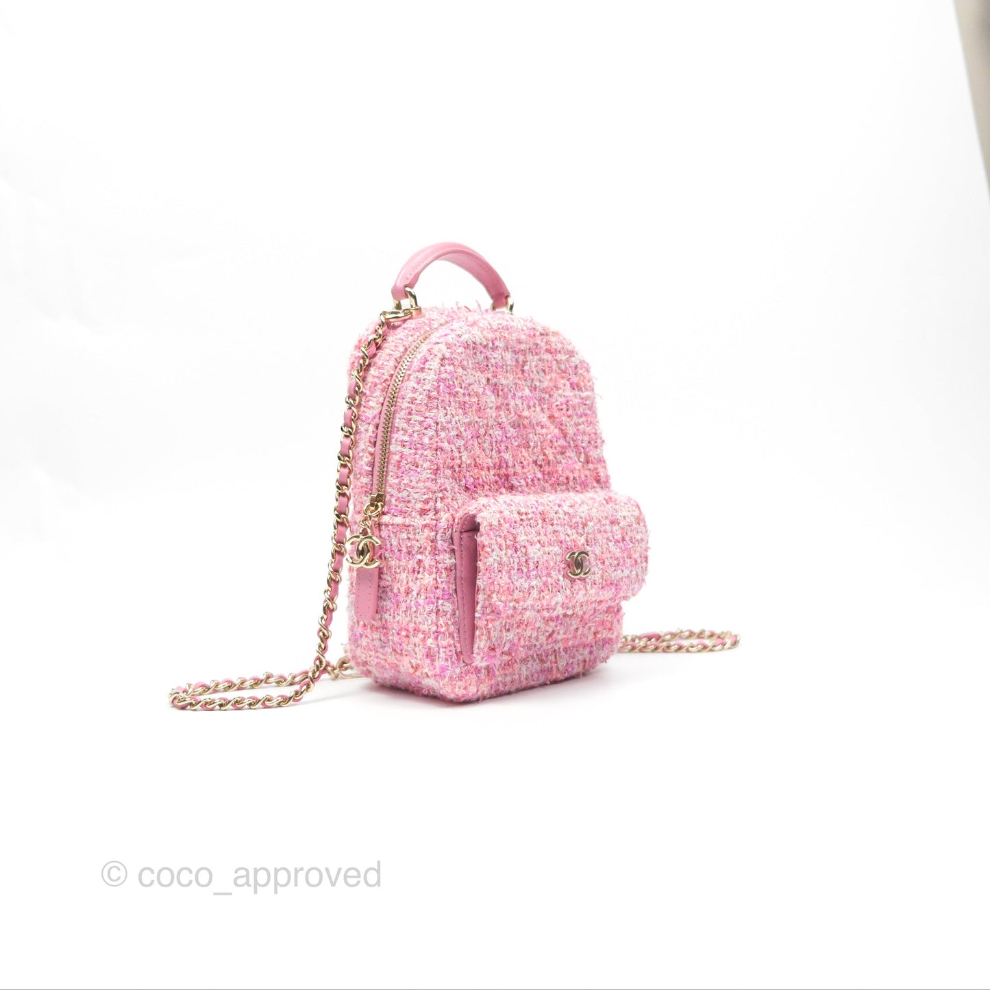 Chanel Classic Mini Backpack Pink Tweed Gold Hardware