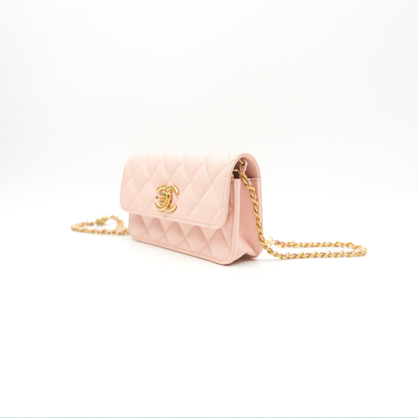 Chanel Mini WOC Phone Holder Pink Caviar Gold Hardware