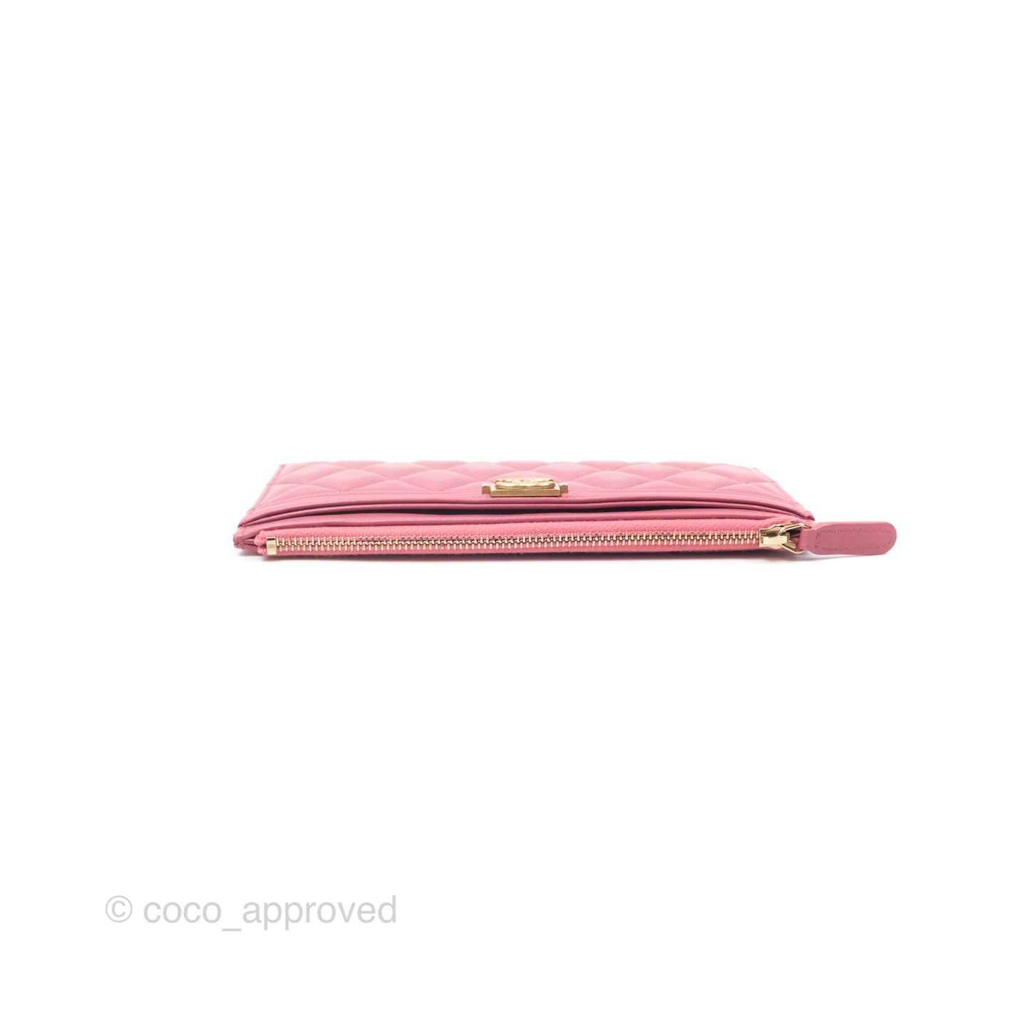 Chanel Boy Long Pouch Wallet Dusty Pink Lambskin Aged Gold Hardware