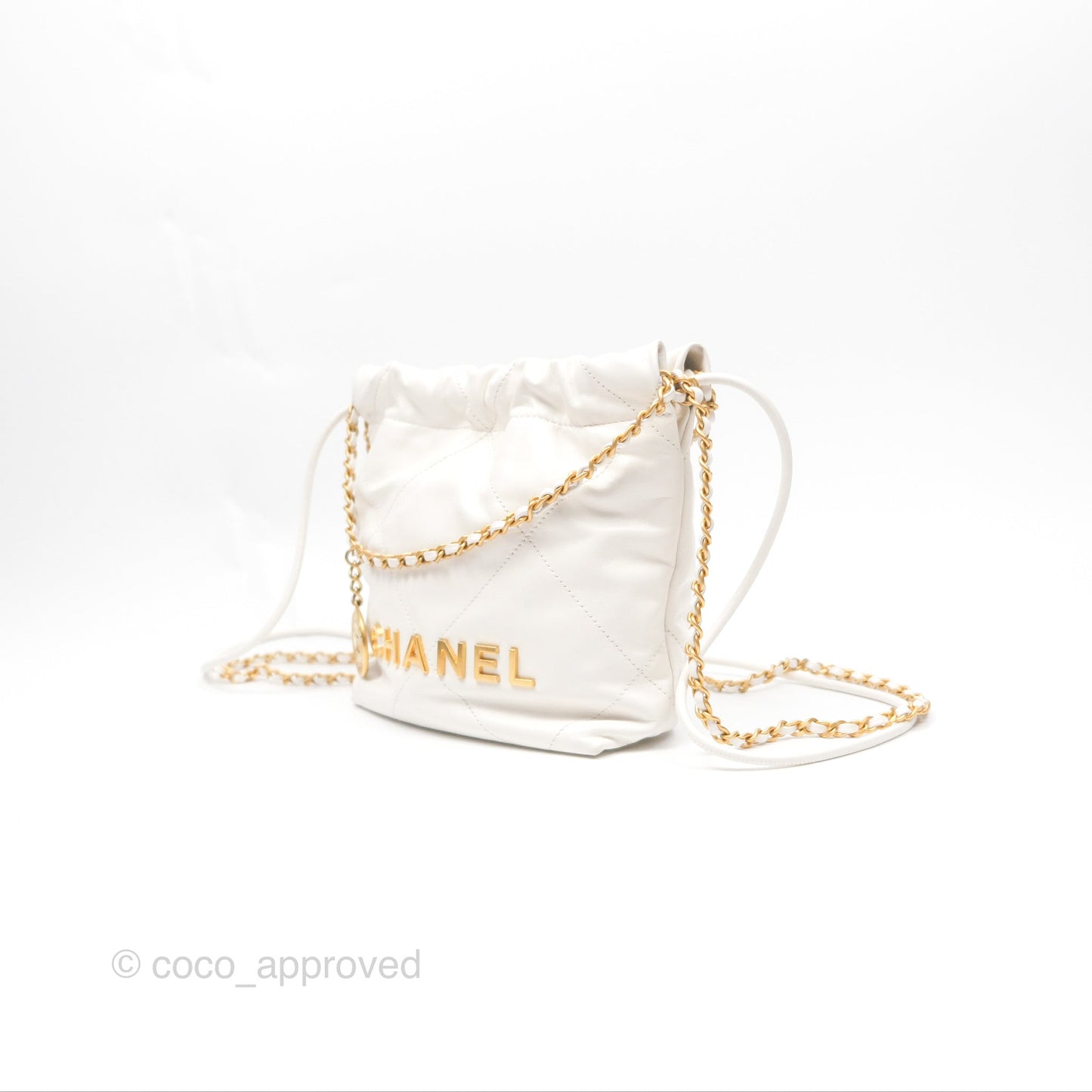 Chanel 22 Mini Bag White Shiny Crumpled Calfskin