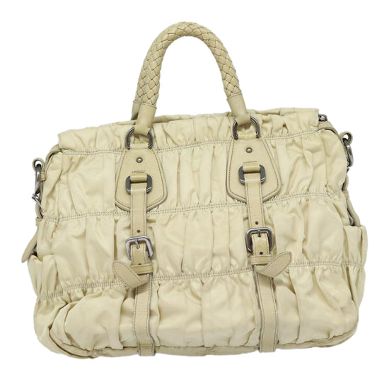 Luxury Prada Hand Bag Nylon 2way Cream Silver  86443