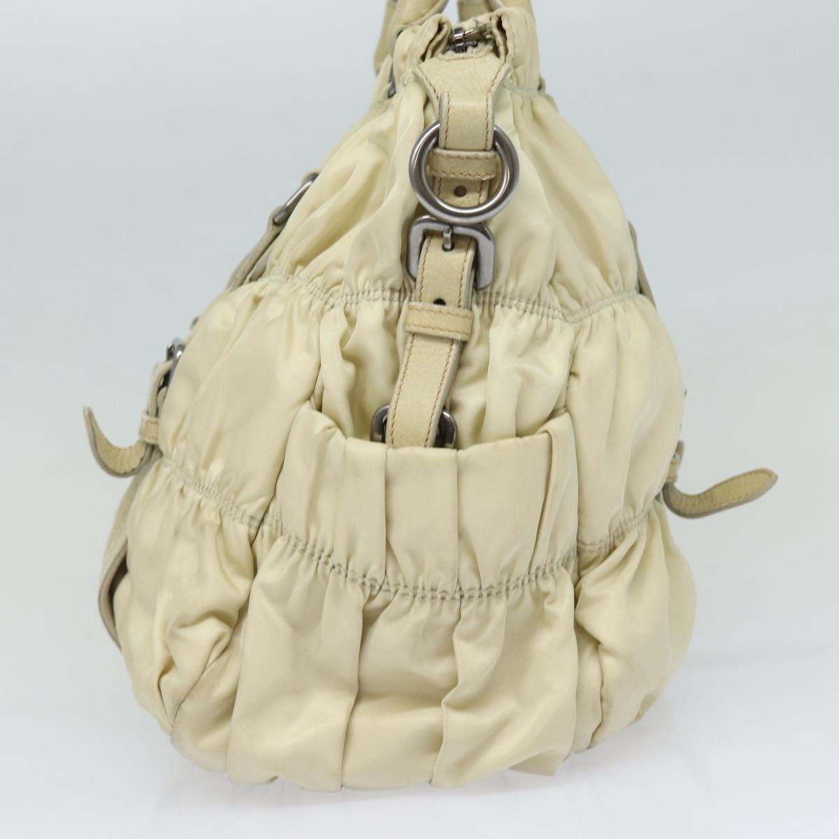 Luxury Prada Hand Bag Nylon 2way Cream Silver  86443