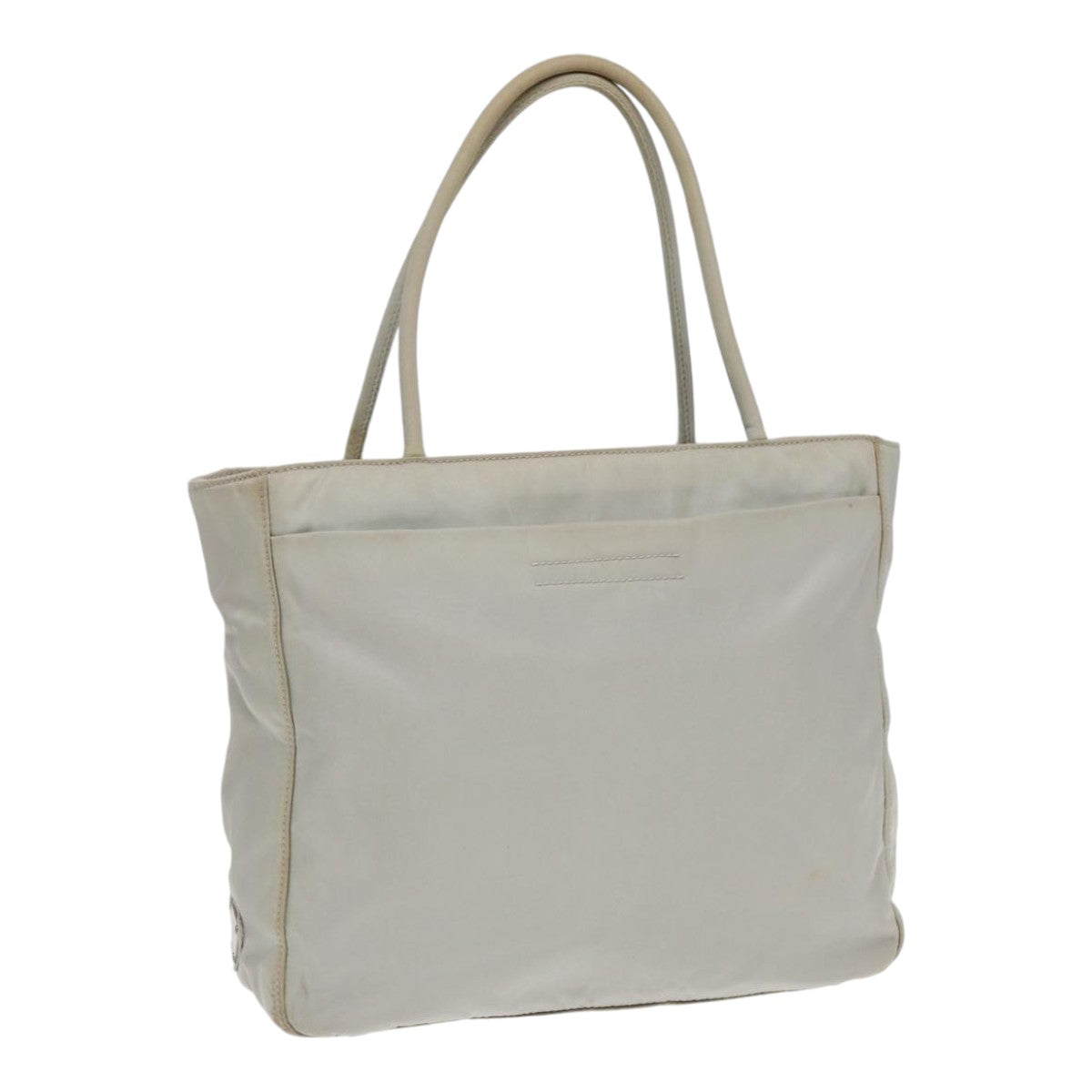 Luxury Prada Hand Bag Nylon Gray Silver  86449