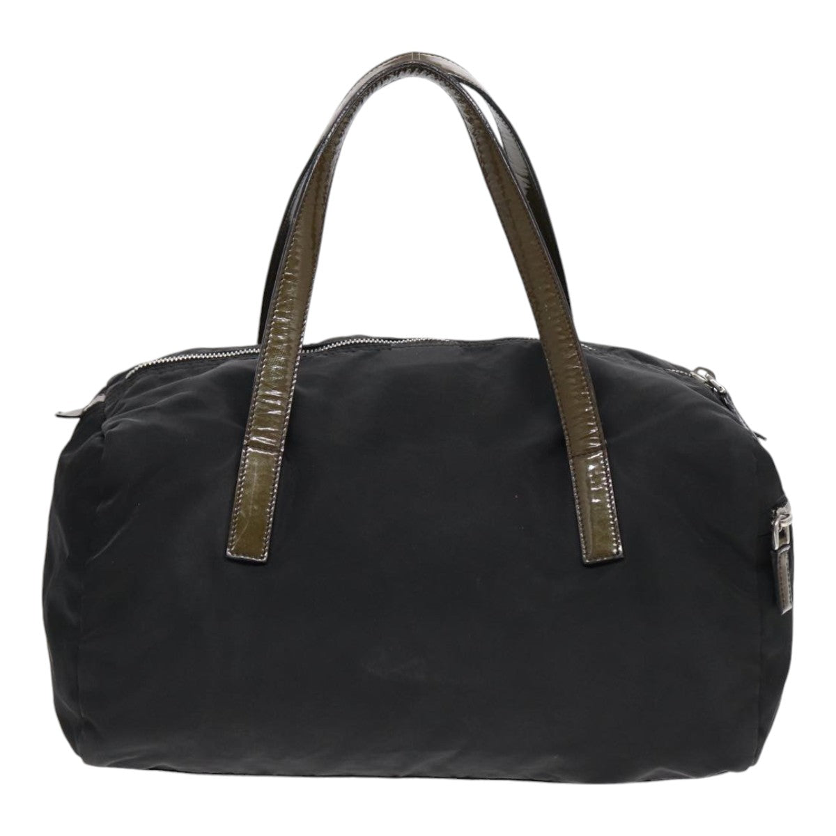 Luxury Prada Hand Bag Nylon Enamel Black Khaki Silver  86451