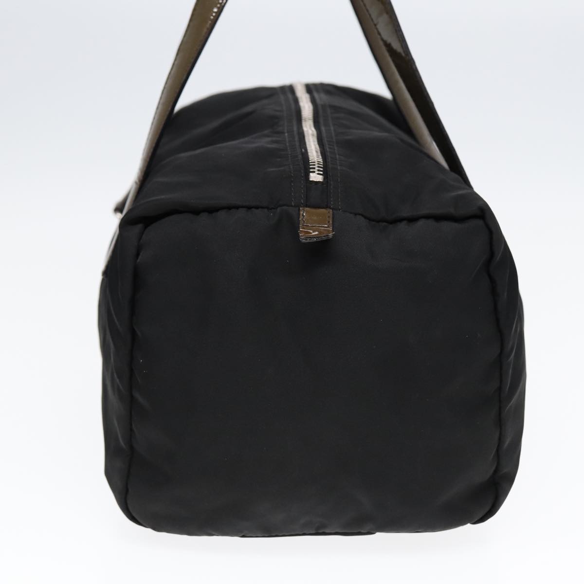 Luxury Prada Hand Bag Nylon Enamel Black Khaki Silver  86451