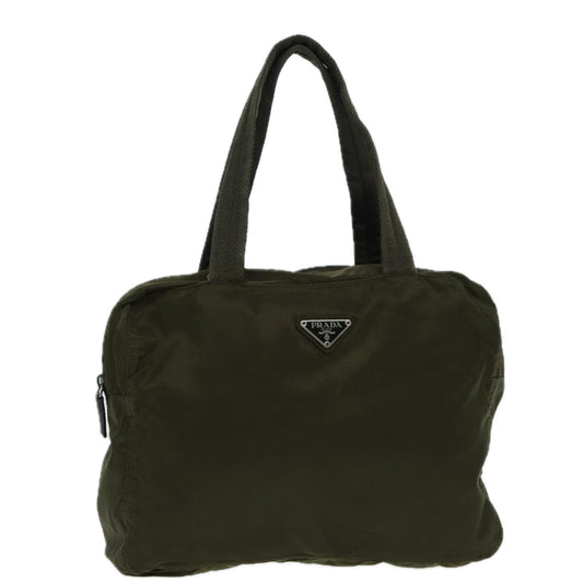 Luxury Prada Hand Bag Nylon Khaki Silver  86453