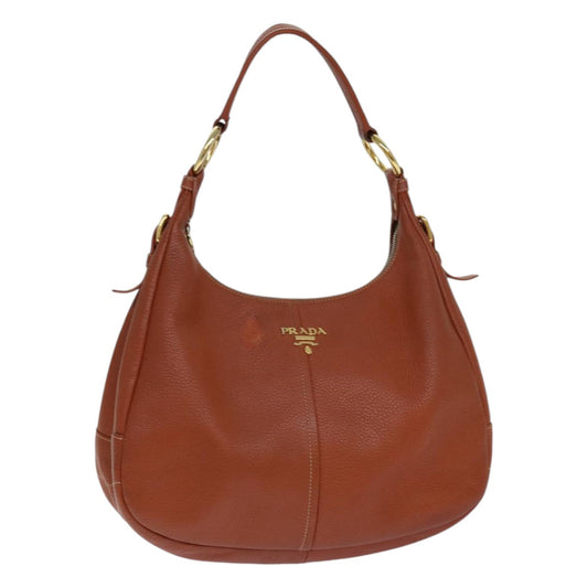 Luxury Prada Shoulder Bag Leather Brown Gold  86455