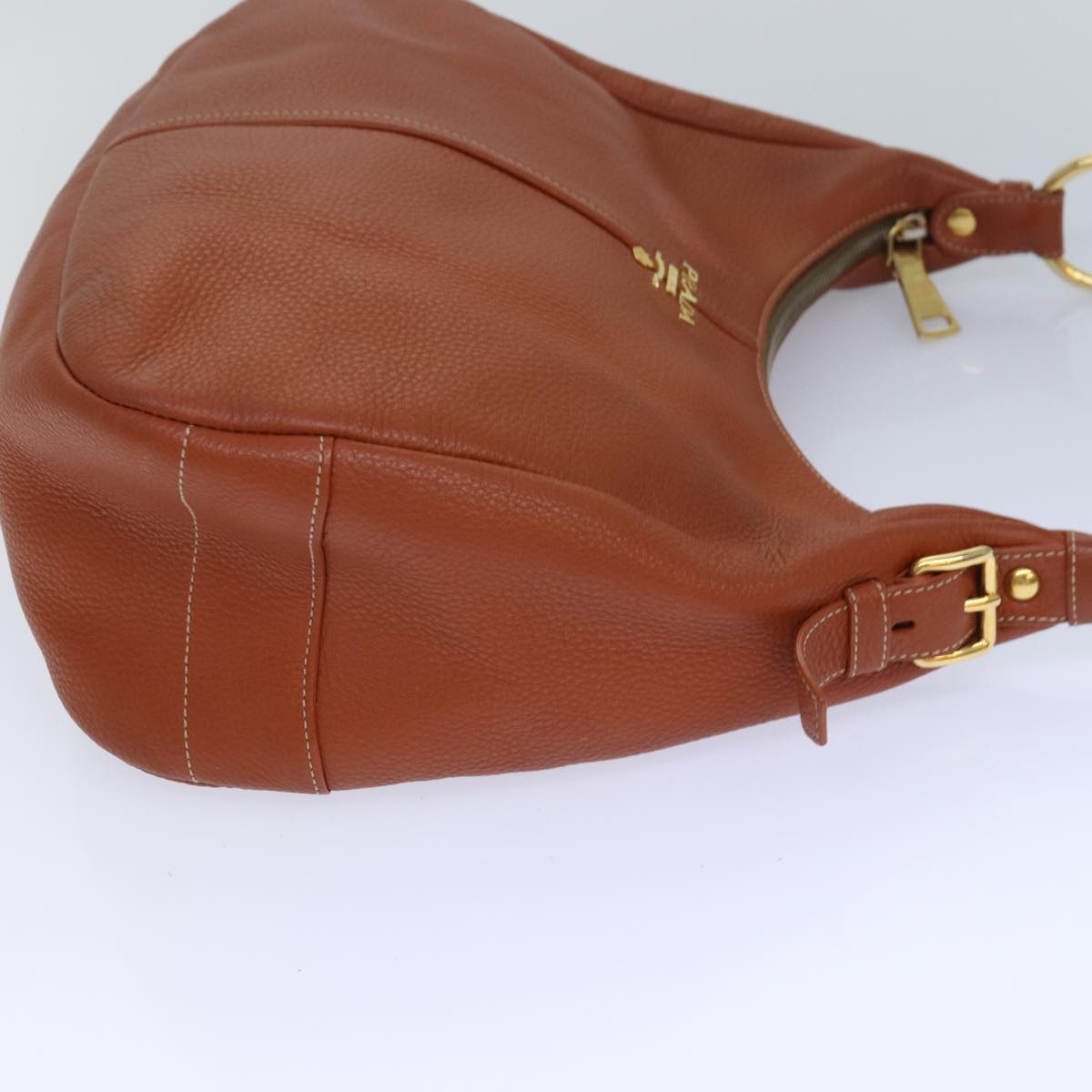 Luxury Prada Shoulder Bag Leather Brown Gold  86455