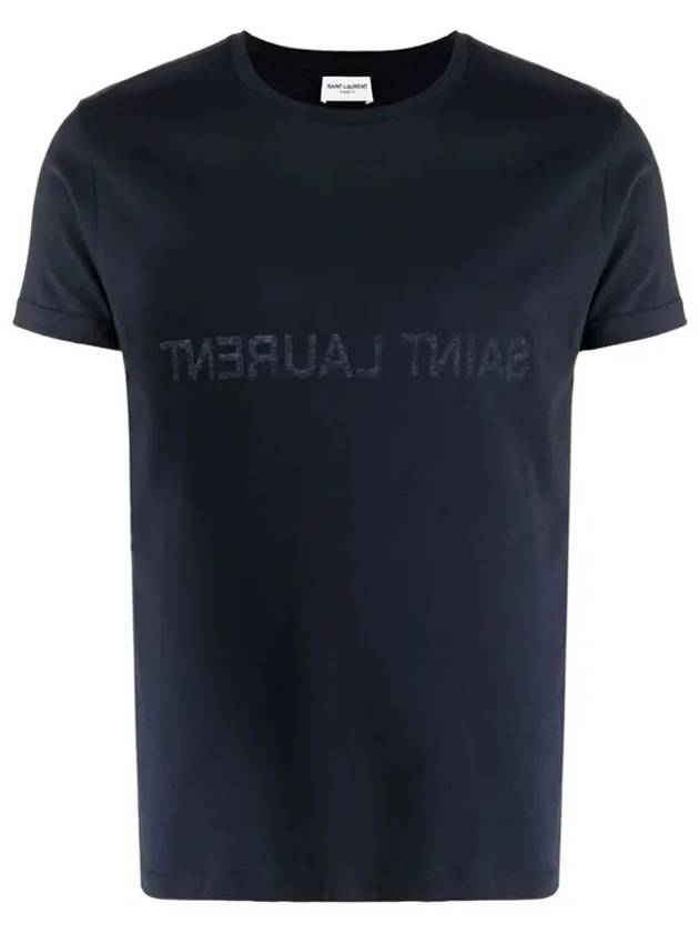 Luxury Saint Laurent Reverse Logo T-Shirt Navy Blue