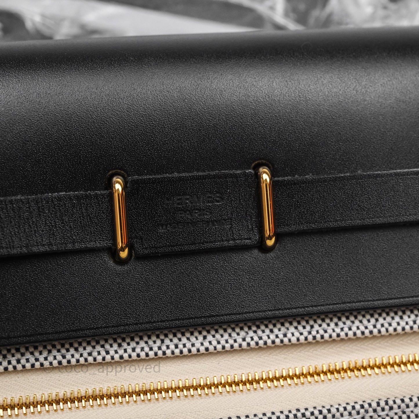 Hermès Herbag Zip 20 Mini Ecru-Noir Canvas Gold Hardware