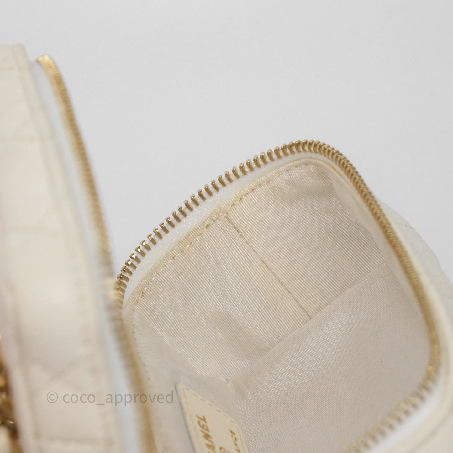 Chanel Quilted Mini Top Handle Vanity With Chain Ivory Caviar Aged Gold Hardware
