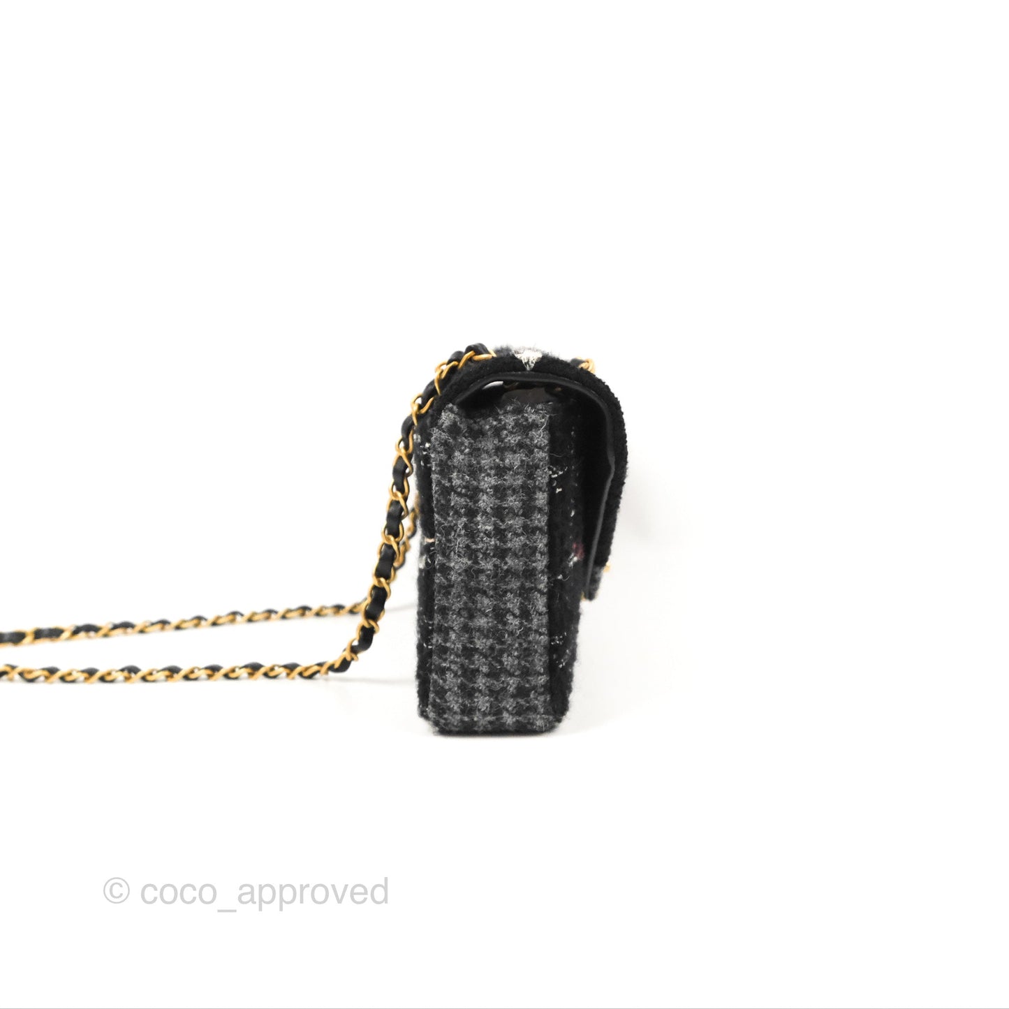 Chanel Medium Single Flap Black Tweed Aged Gold Hardware