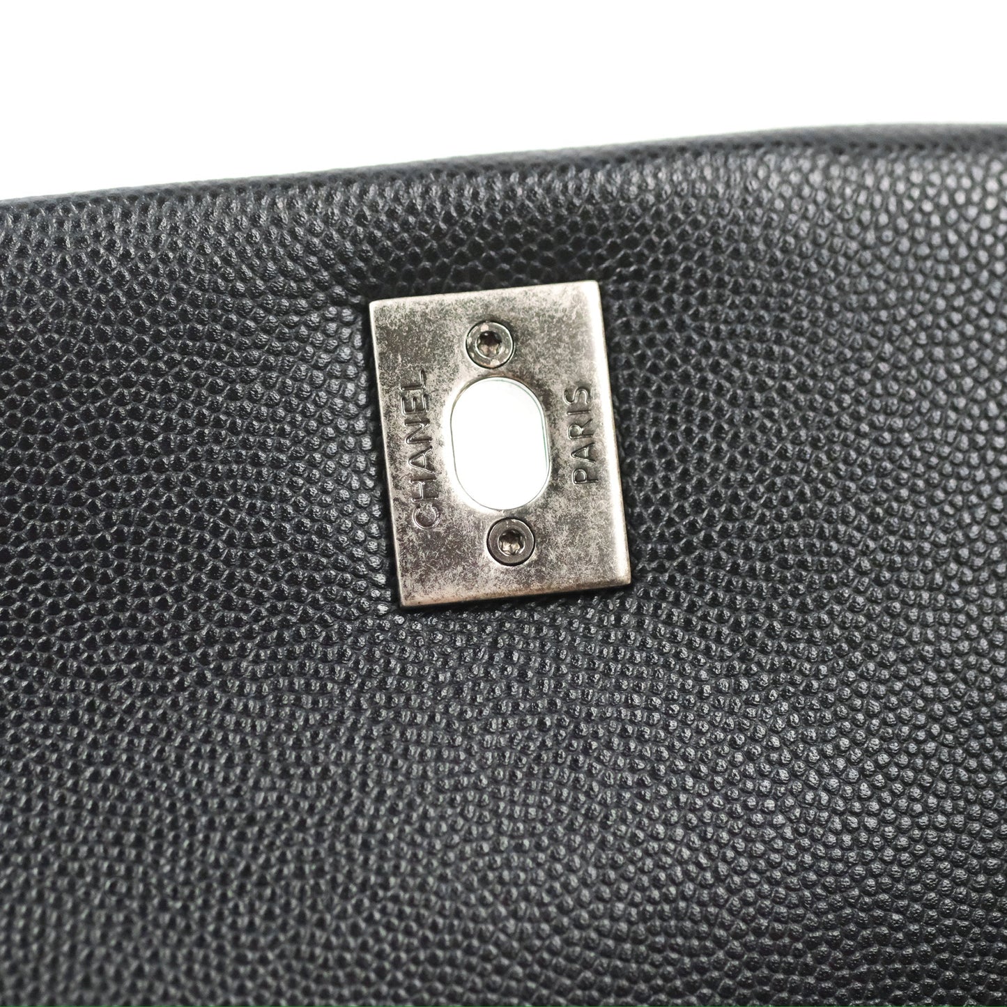 Chanel Small Coco Handle Quilted Black Caviar Ruthenium Hardware Olive Lizard Handle