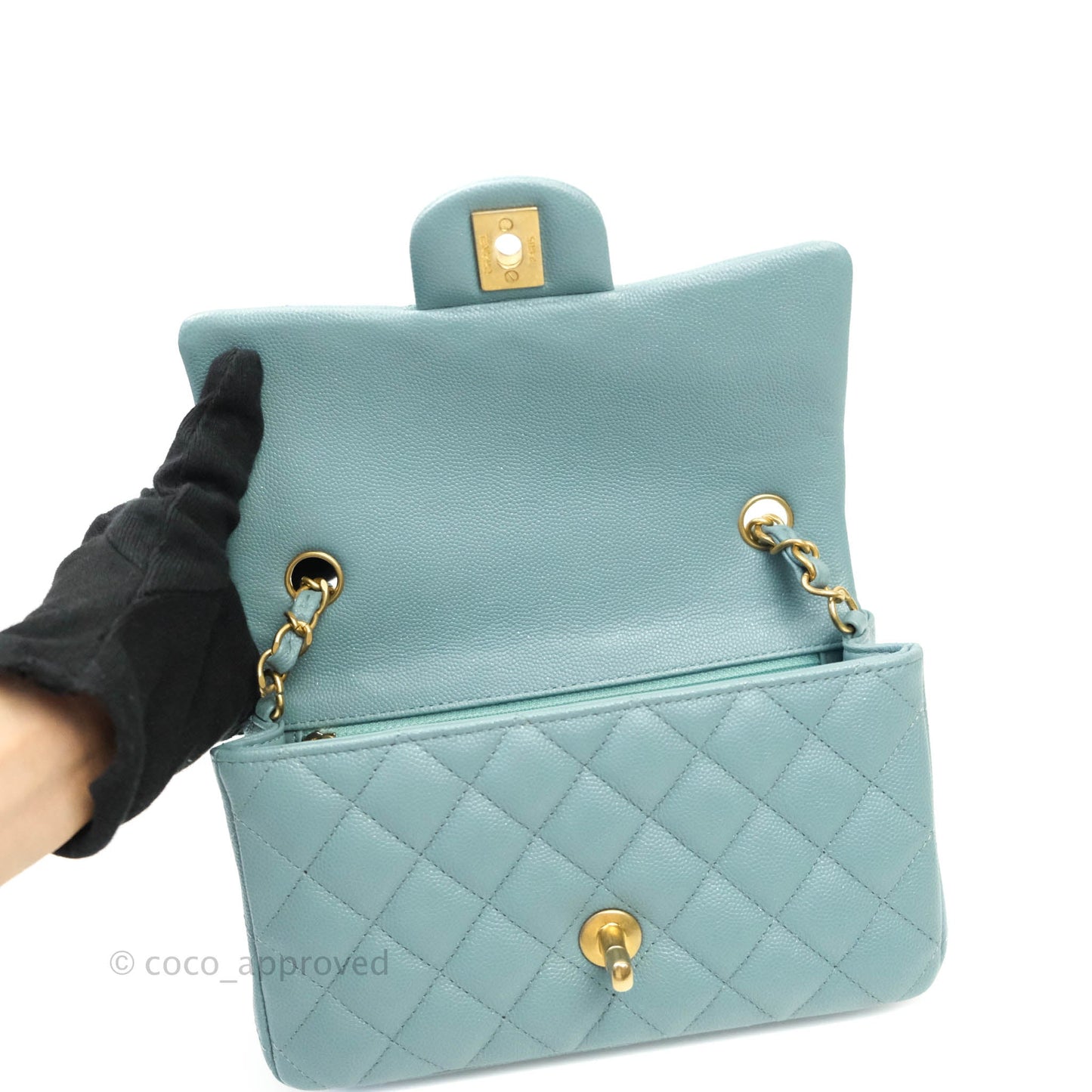 Chanel Quilted Mini Rectangular Iridescent Blue Caviar Aged Gold Hardware 18C