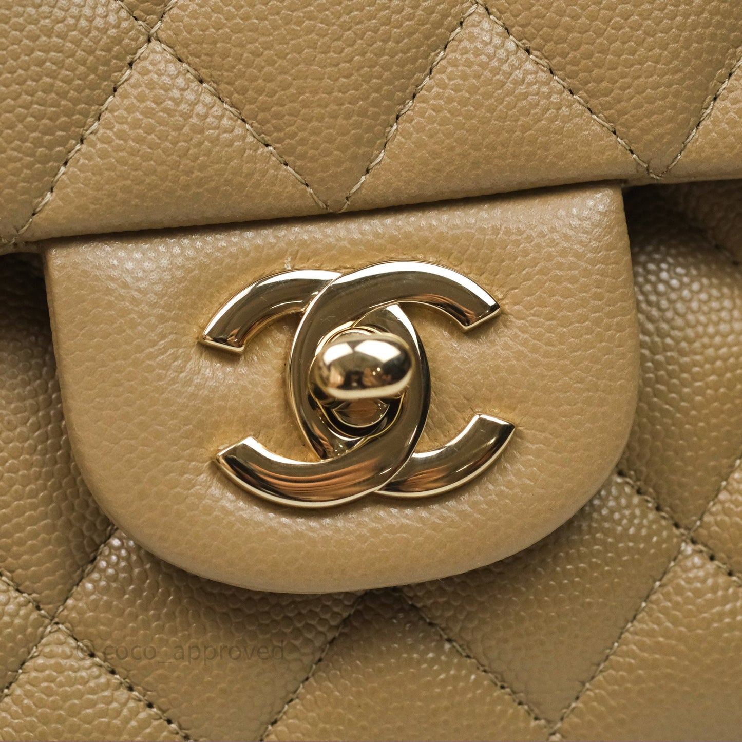 Chanel Classic M/L Medium Flap Quilted Dark Beige Caviar Gold Hardware