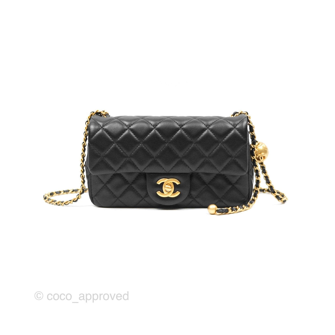 Chanel Pearl Crush Mini Rectangular Quilted Black Lambskin Aged Gold Hardware