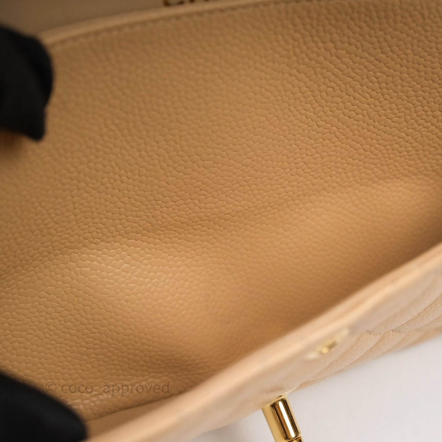 Chanel Classic M/L Medium Flap Quilted Beige Caviar Gold Hardware