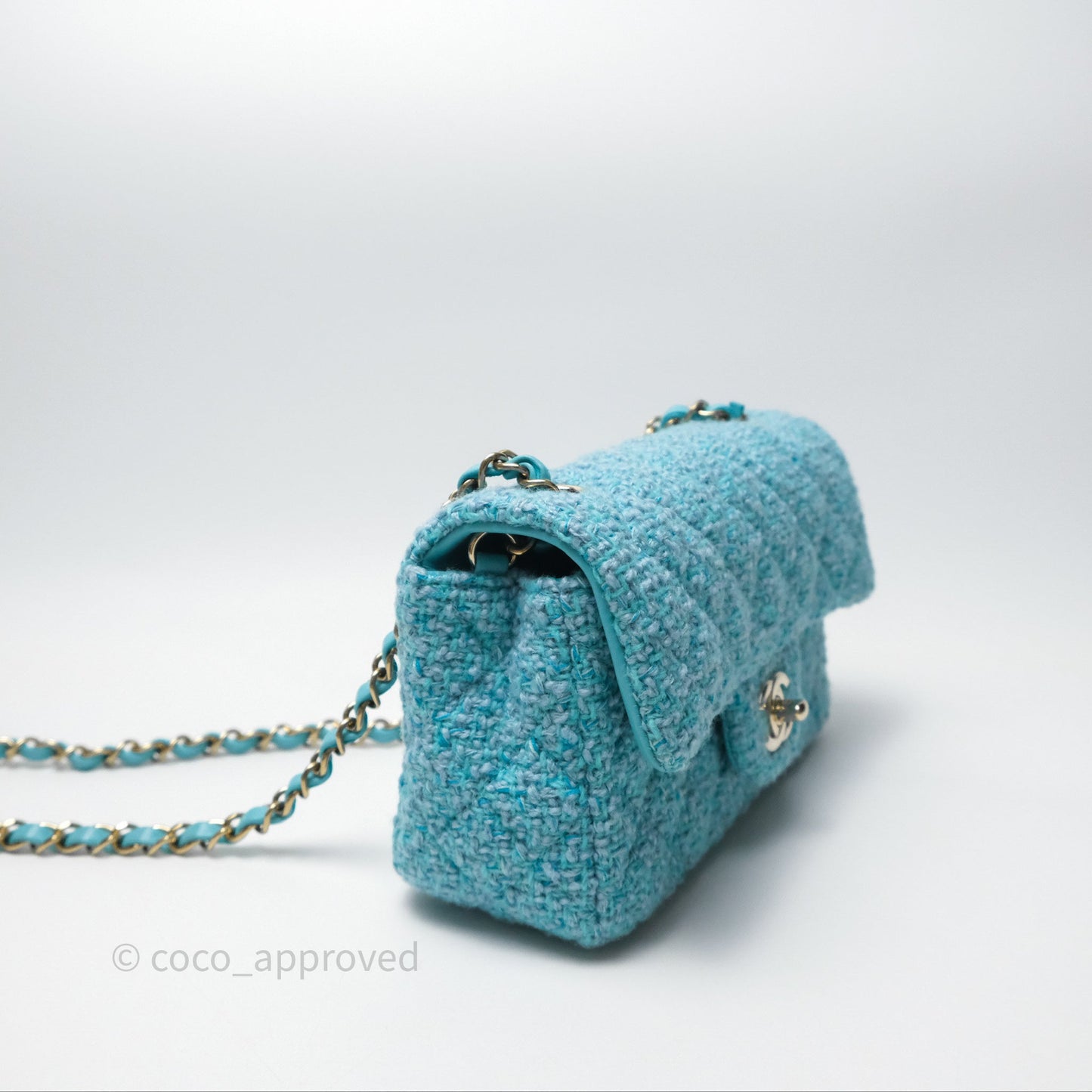 Chanel Quilted Mini Rectangular Flap Blue Tweed Gold Hardware