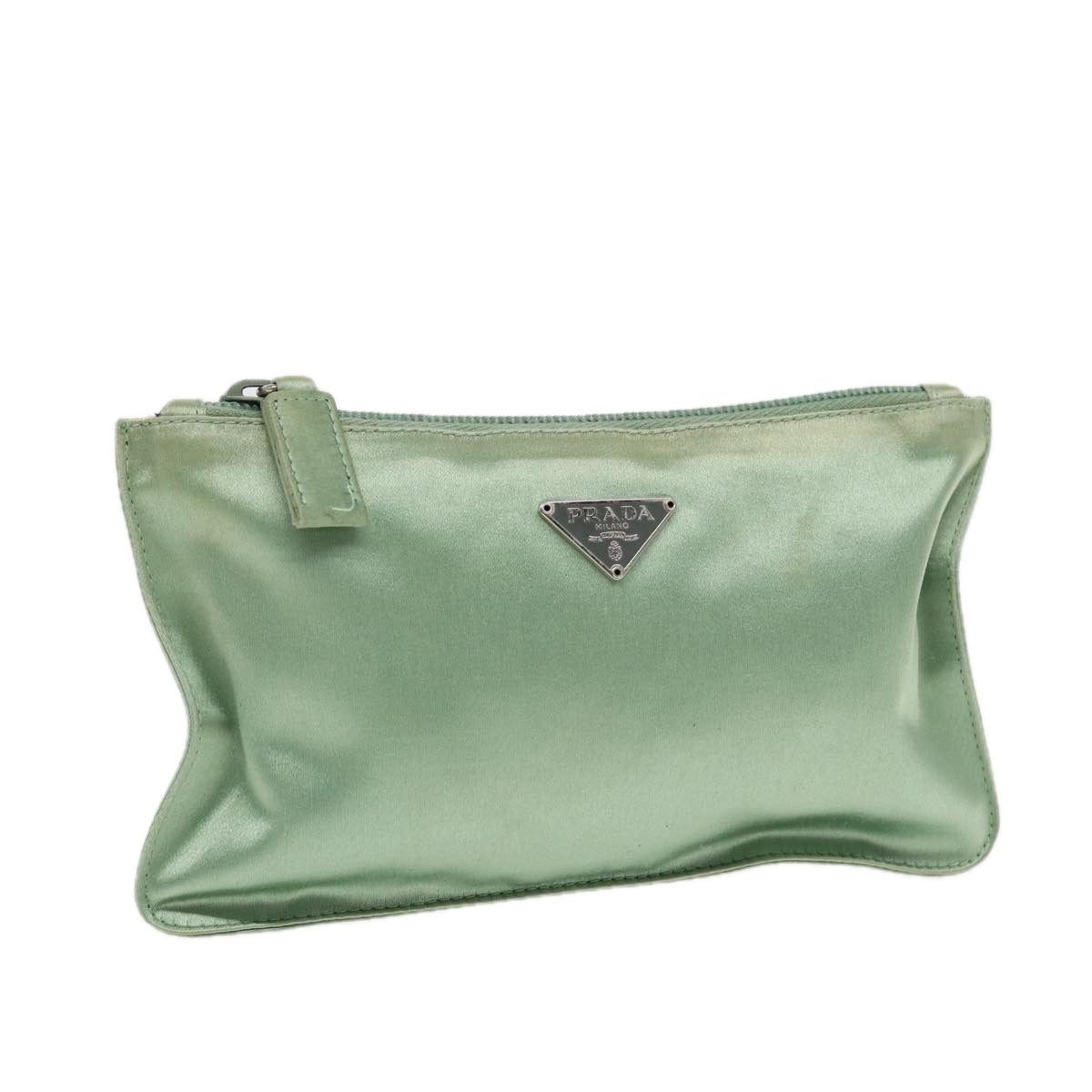 Luxury Prada Pouch Satin Green Silver  86519