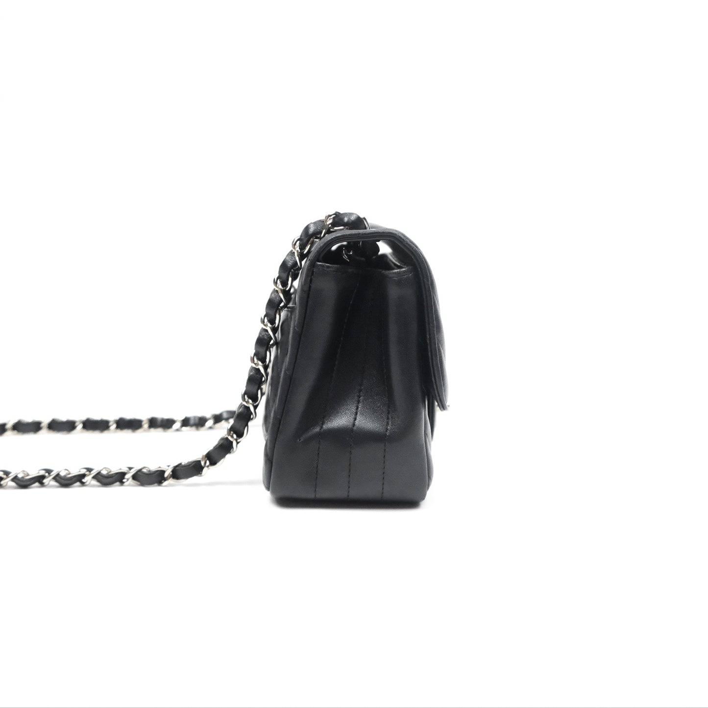 Chanel Mini Square Black Chevron Lambskin Silver Hardware