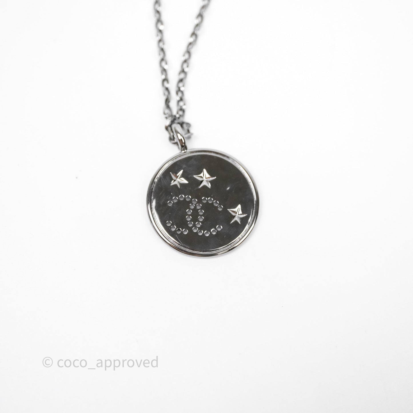Chanel Round CC Star Coin Necklace Gun Metal 24K