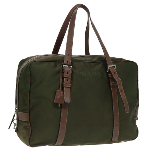 Luxury Prada Boston Bag Nylon Khaki Silver  86565