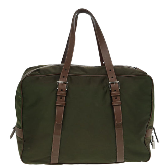 Luxury Prada Boston Bag Nylon Khaki Silver  86565