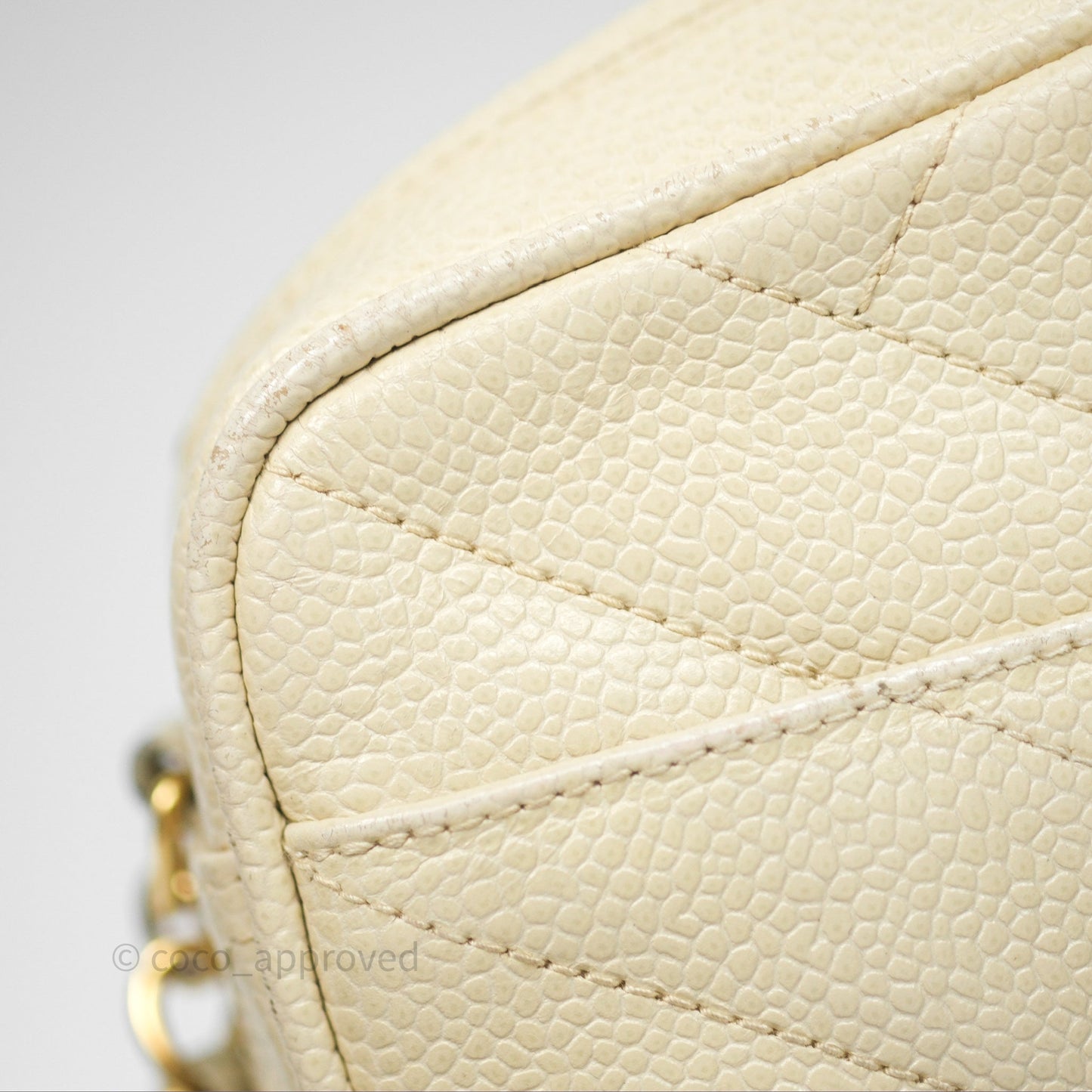 Chanel Vintage Chevron Camera Bag Light Beige Caviar Gold Hardware