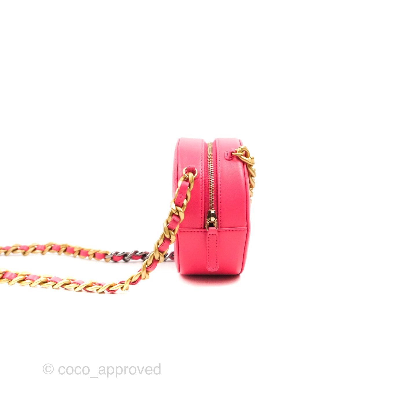 Chanel 19 Round Clutch With Chain Dark Pink Mixed Hardware